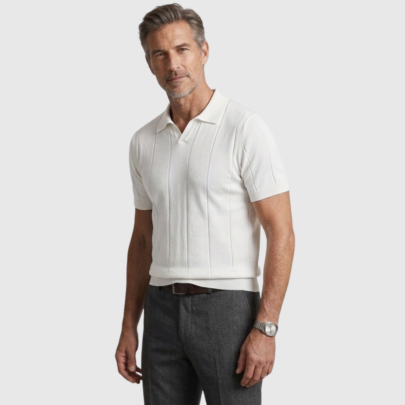 Polo homme coton sans boutons manches courtes col ouvert coupe droite
