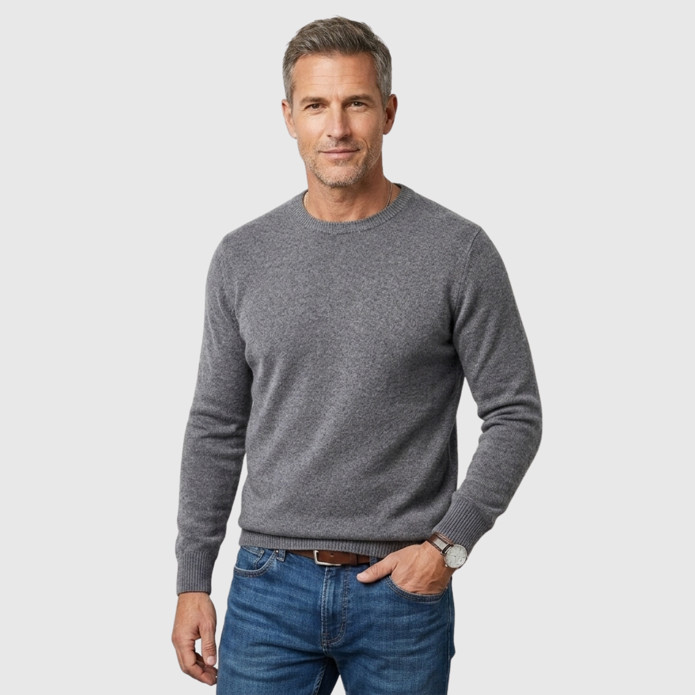 Pull homme laine col rond manches longues coupe décontractée