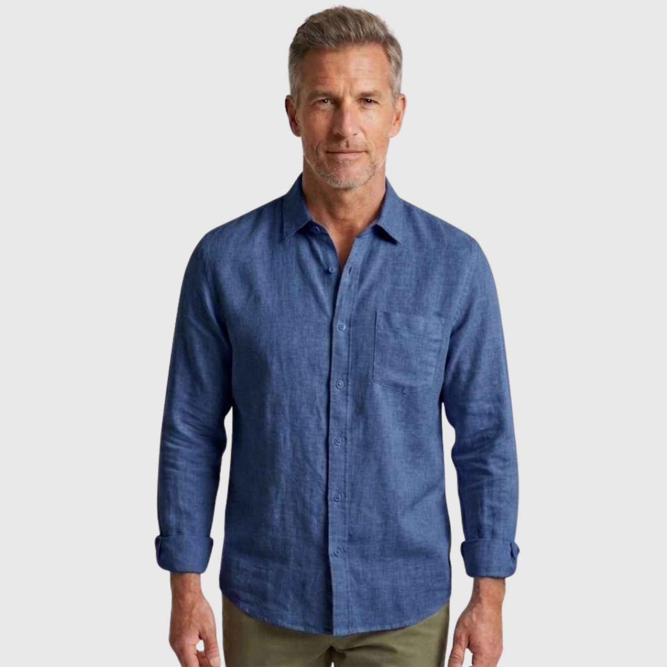 Chemise en lin homme manches longues col boutonné coupe légère respirante