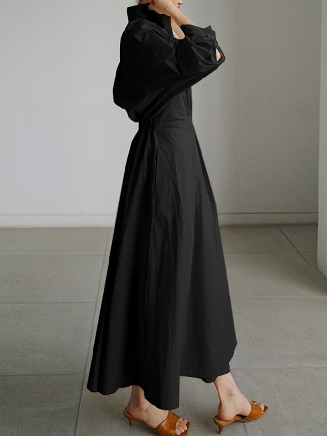 Robe Chemise Longue Femme Ceinturée Col Événement Élégant
