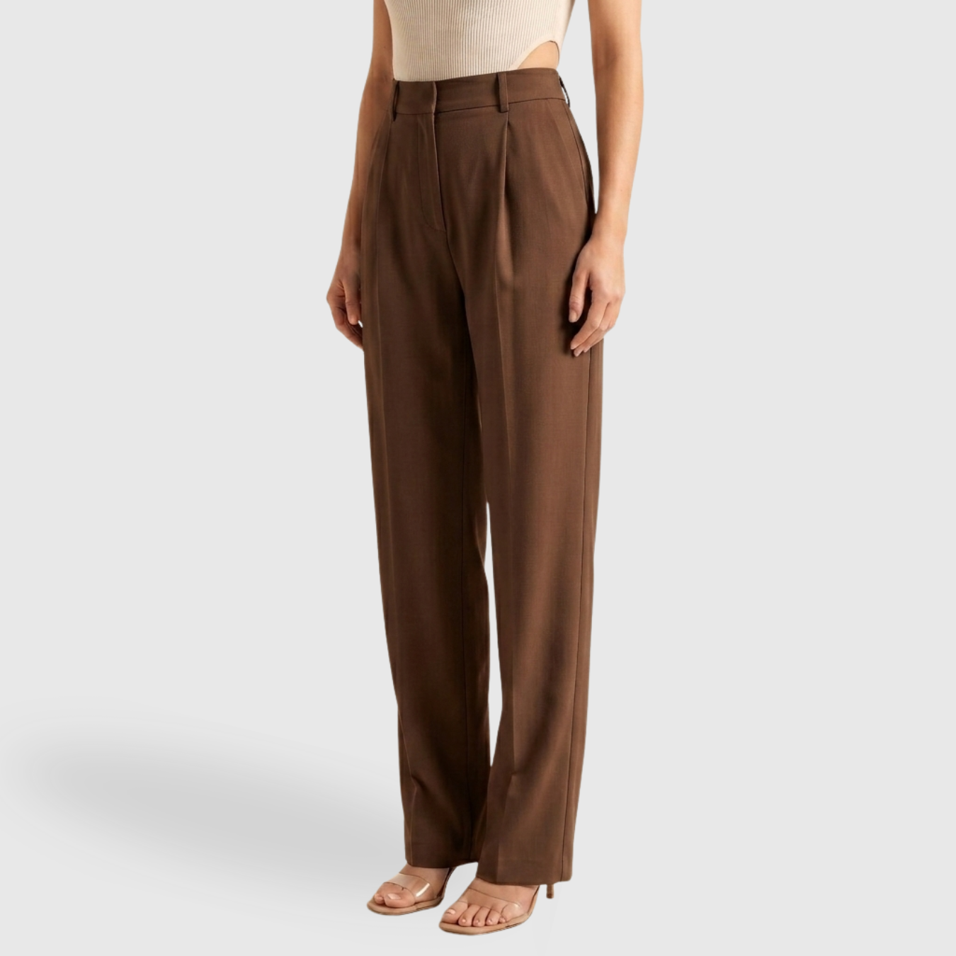 Pantalon femme large taille haute coupe droite élégant