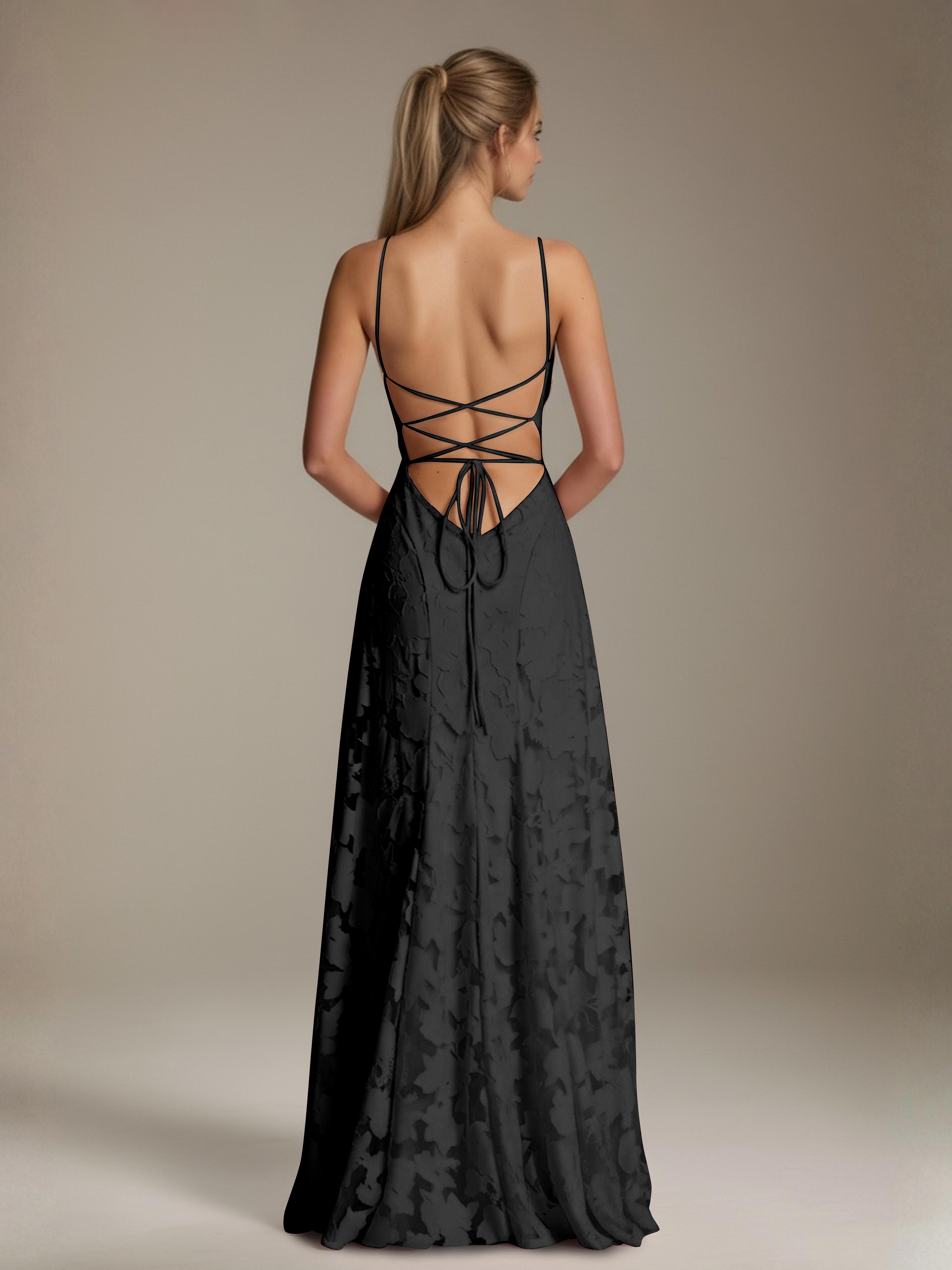 Robe demoiselle d'honneur dentelle bretelles spaghetti longueur sol