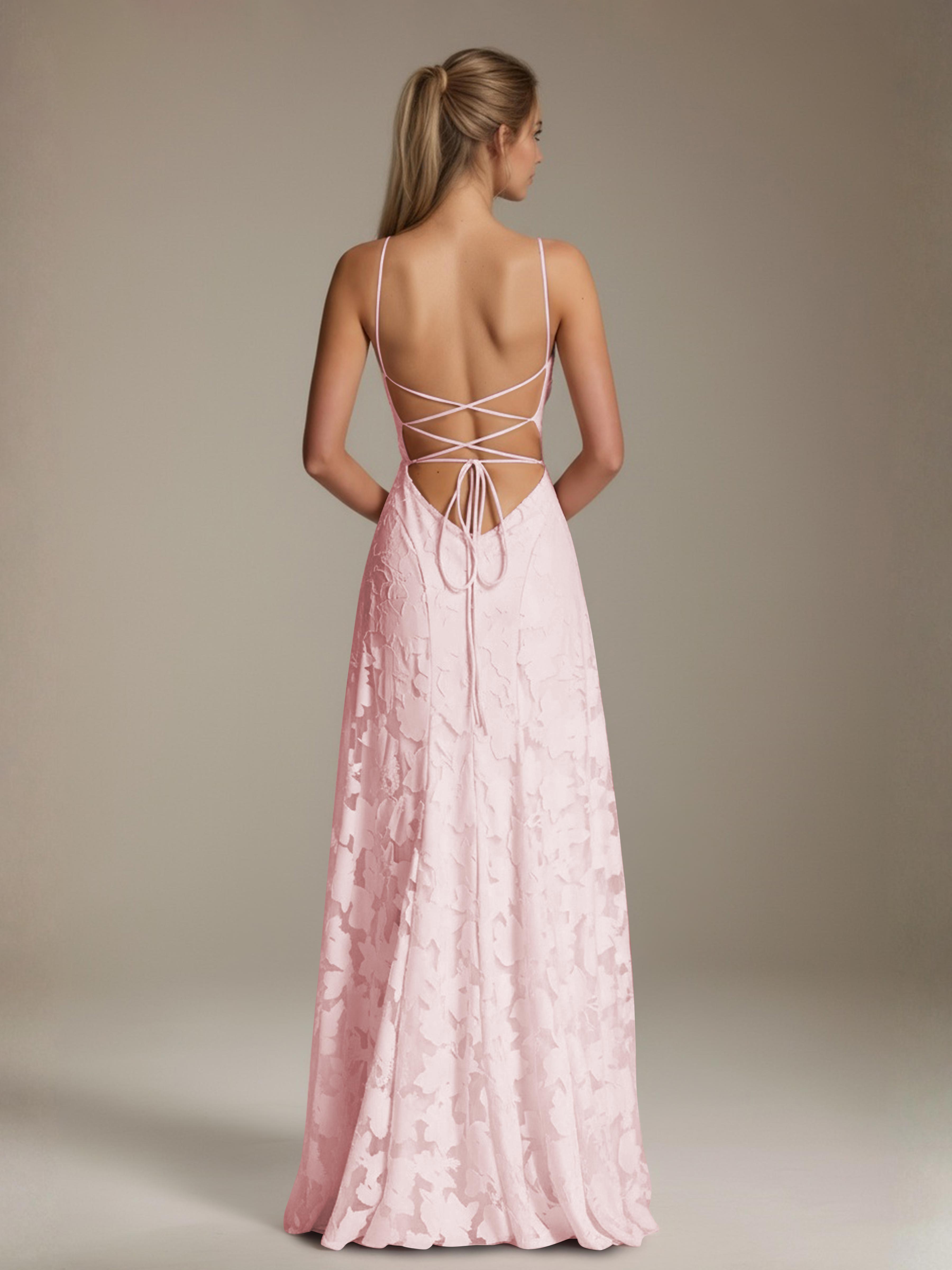 Robe demoiselle d'honneur dentelle bretelles spaghetti longueur sol