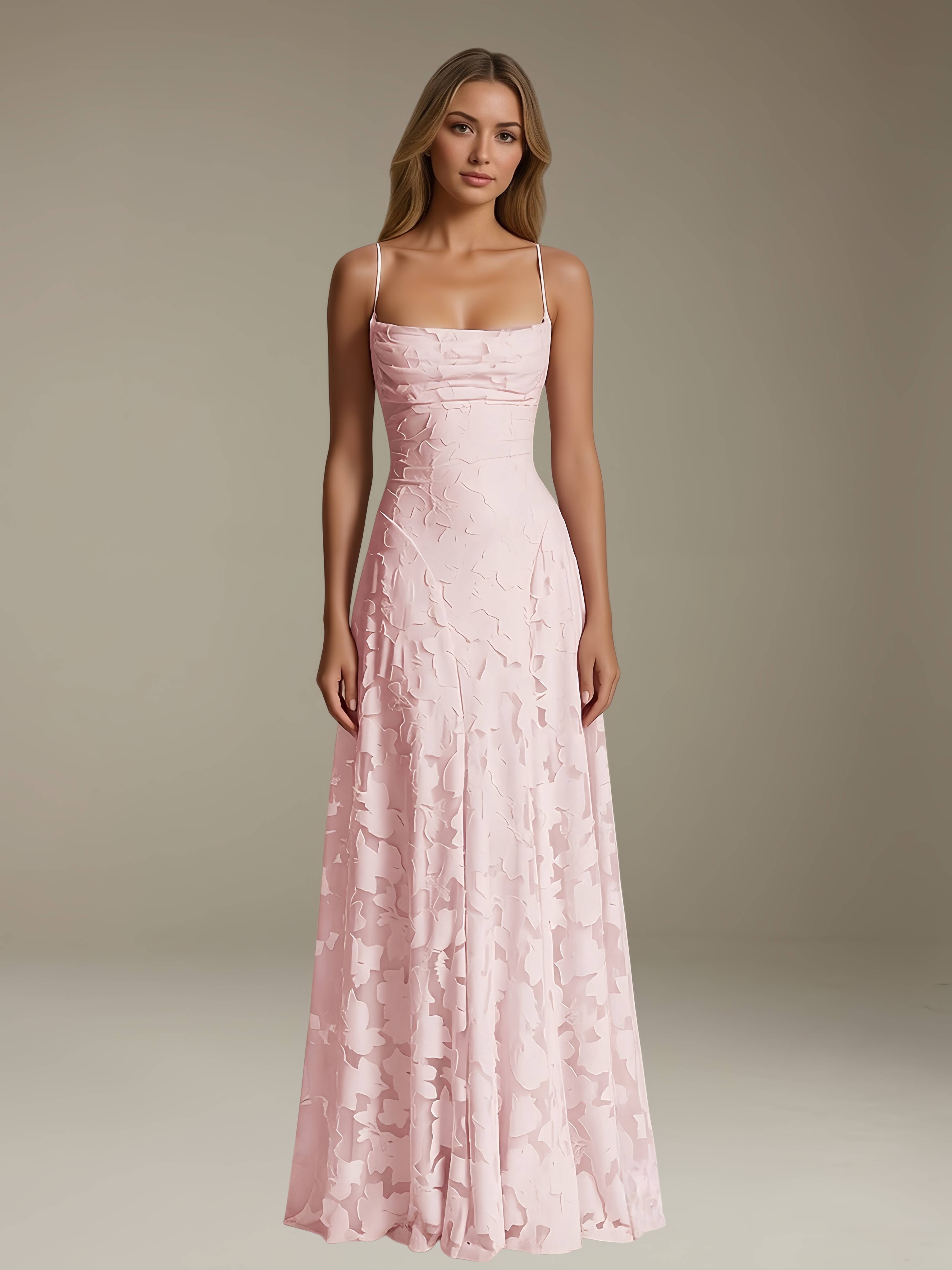 Robe demoiselle d'honneur dentelle bretelles spaghetti longueur sol