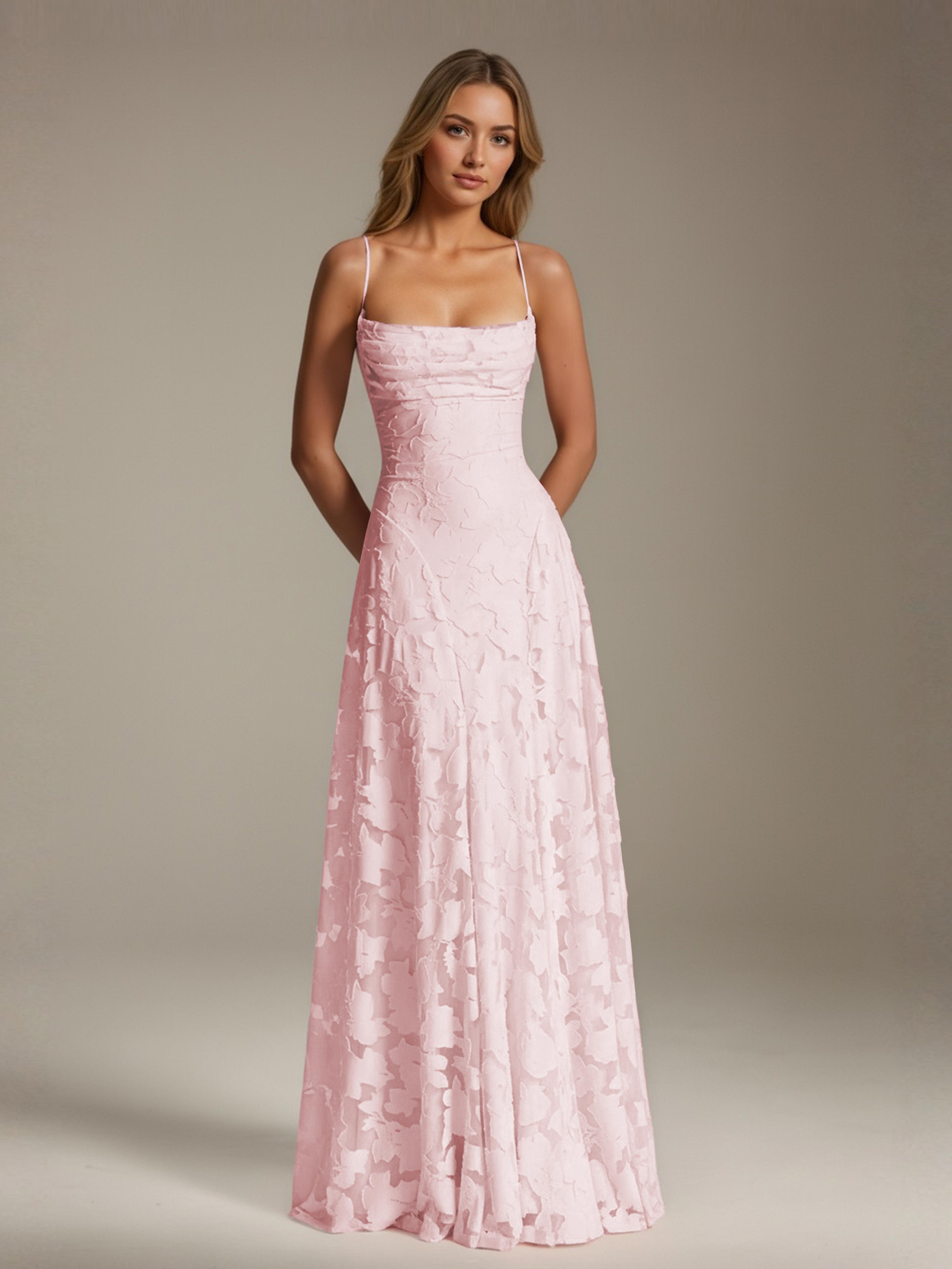 Robe demoiselle d'honneur dentelle bretelles spaghetti longueur sol