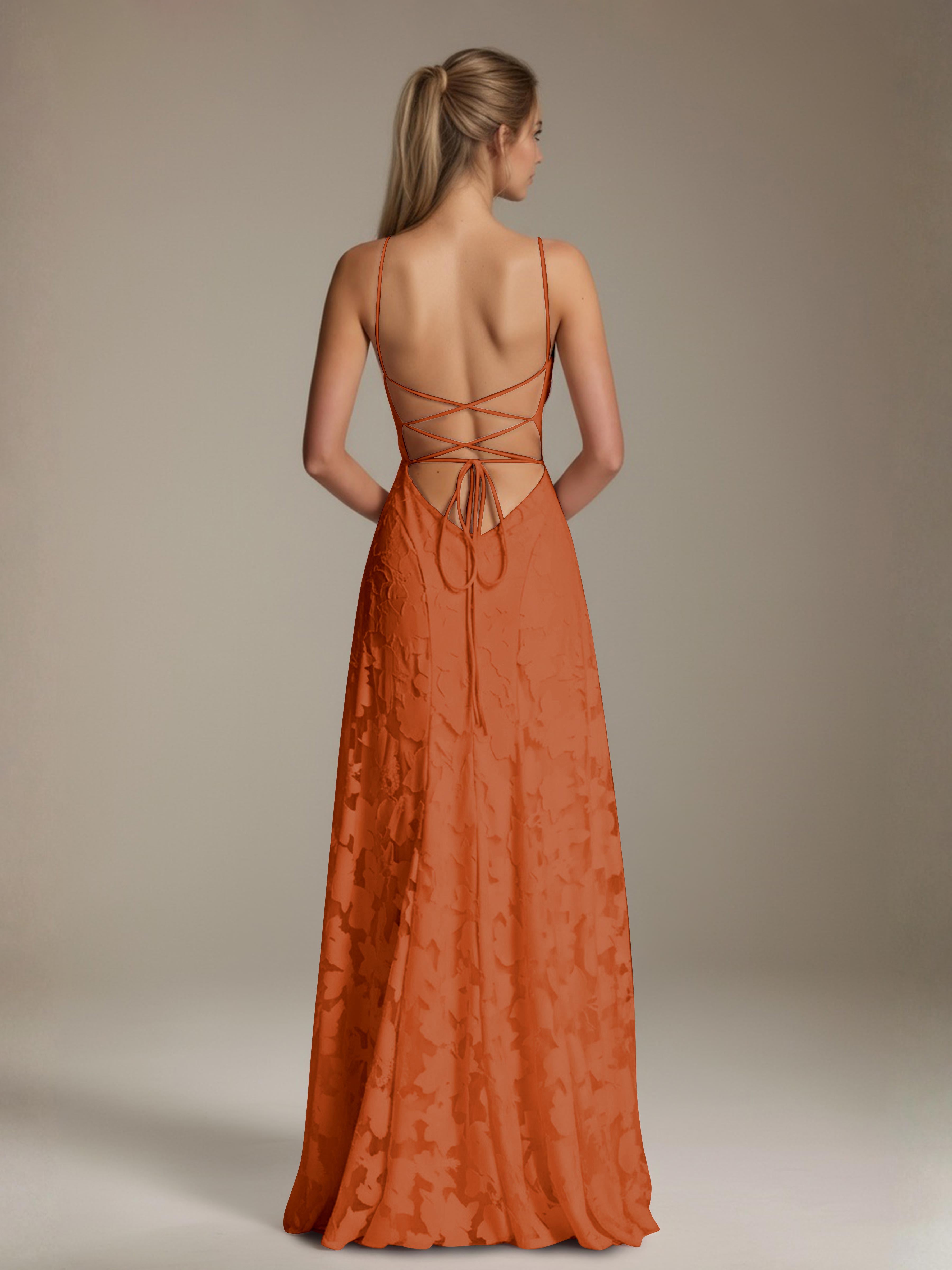 Robe demoiselle d'honneur dentelle bretelles spaghetti longueur sol