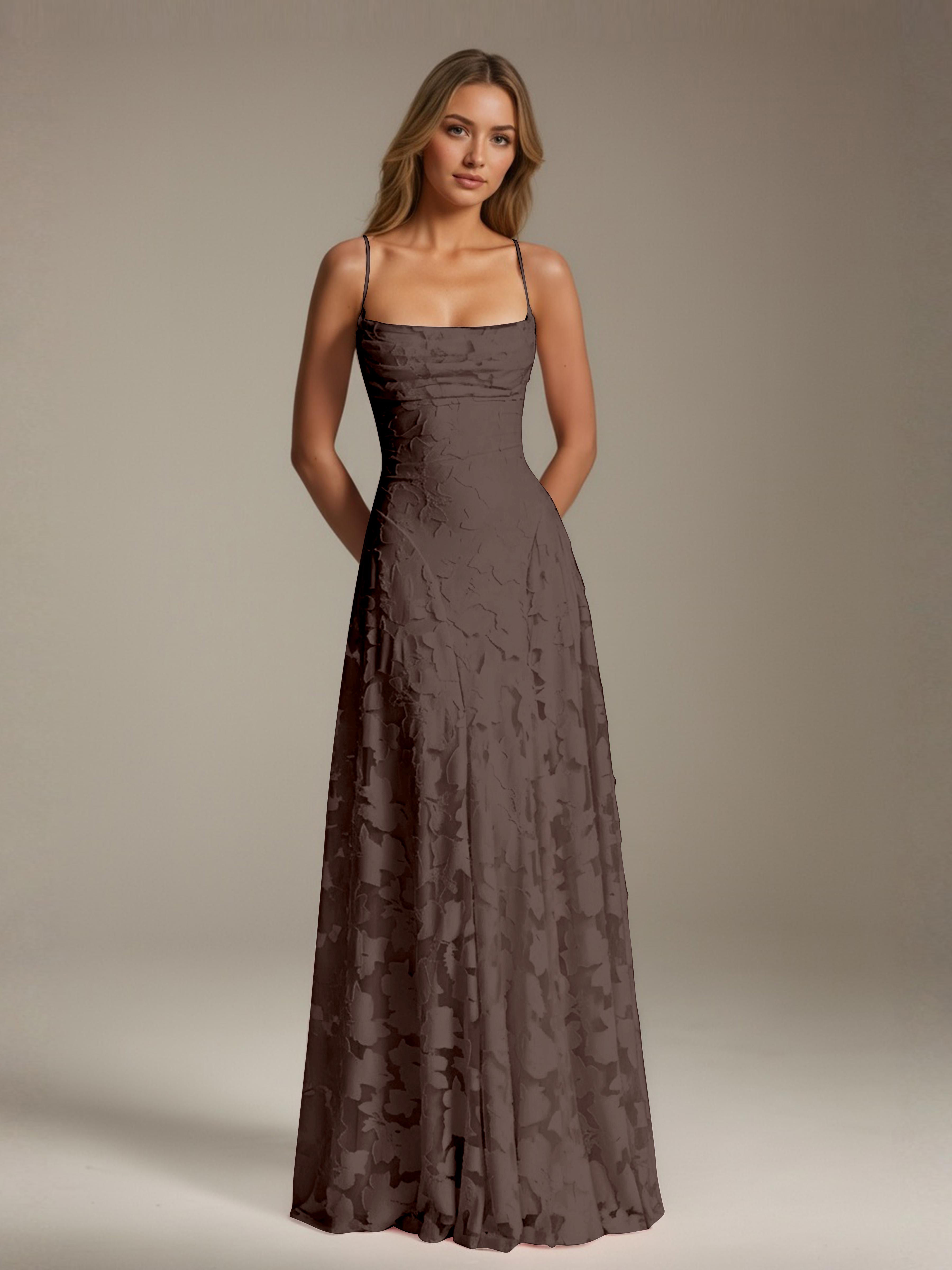 Robe demoiselle d'honneur dentelle bretelles spaghetti longueur sol