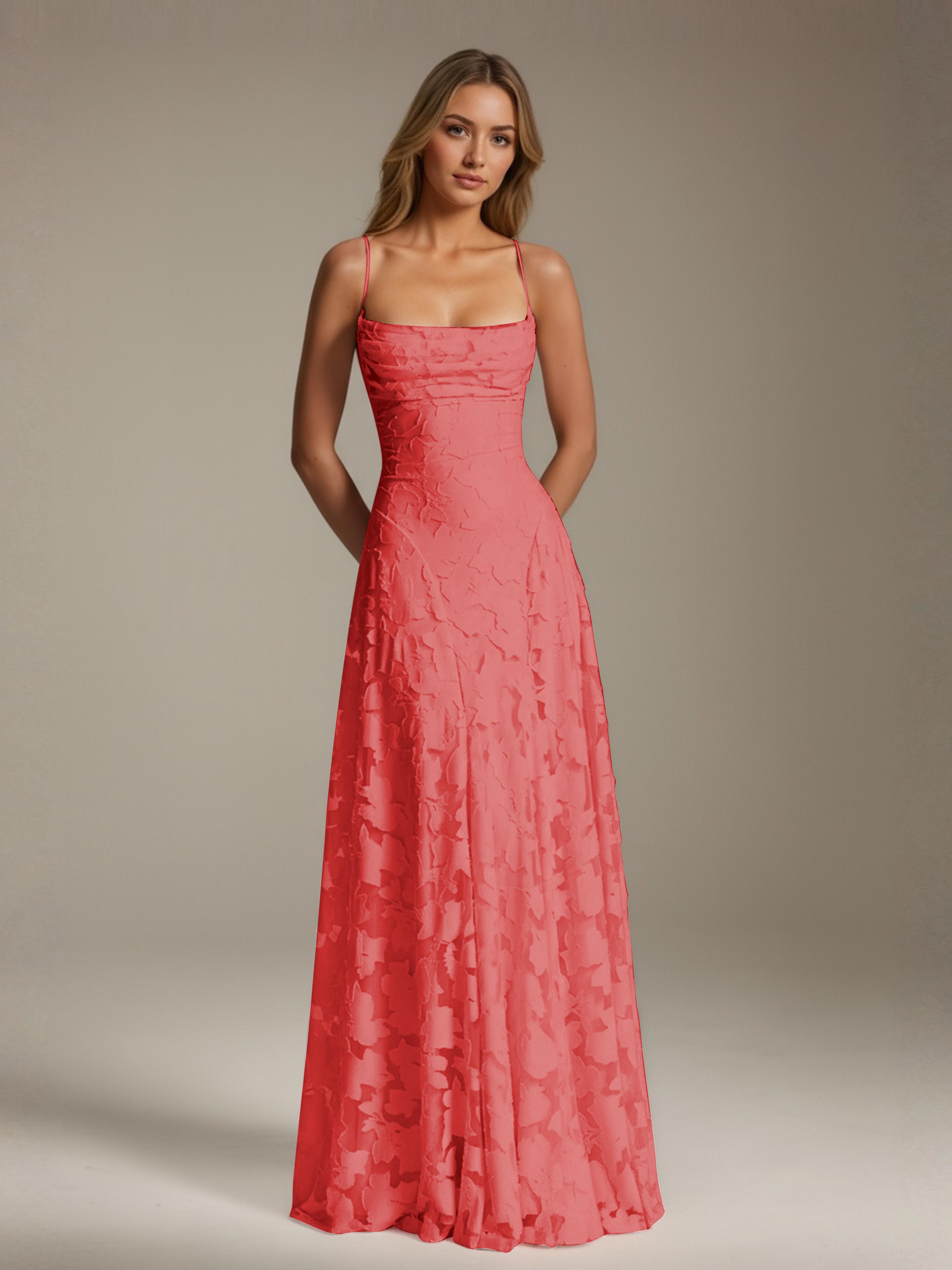 Robe demoiselle d'honneur dentelle bretelles spaghetti longueur sol