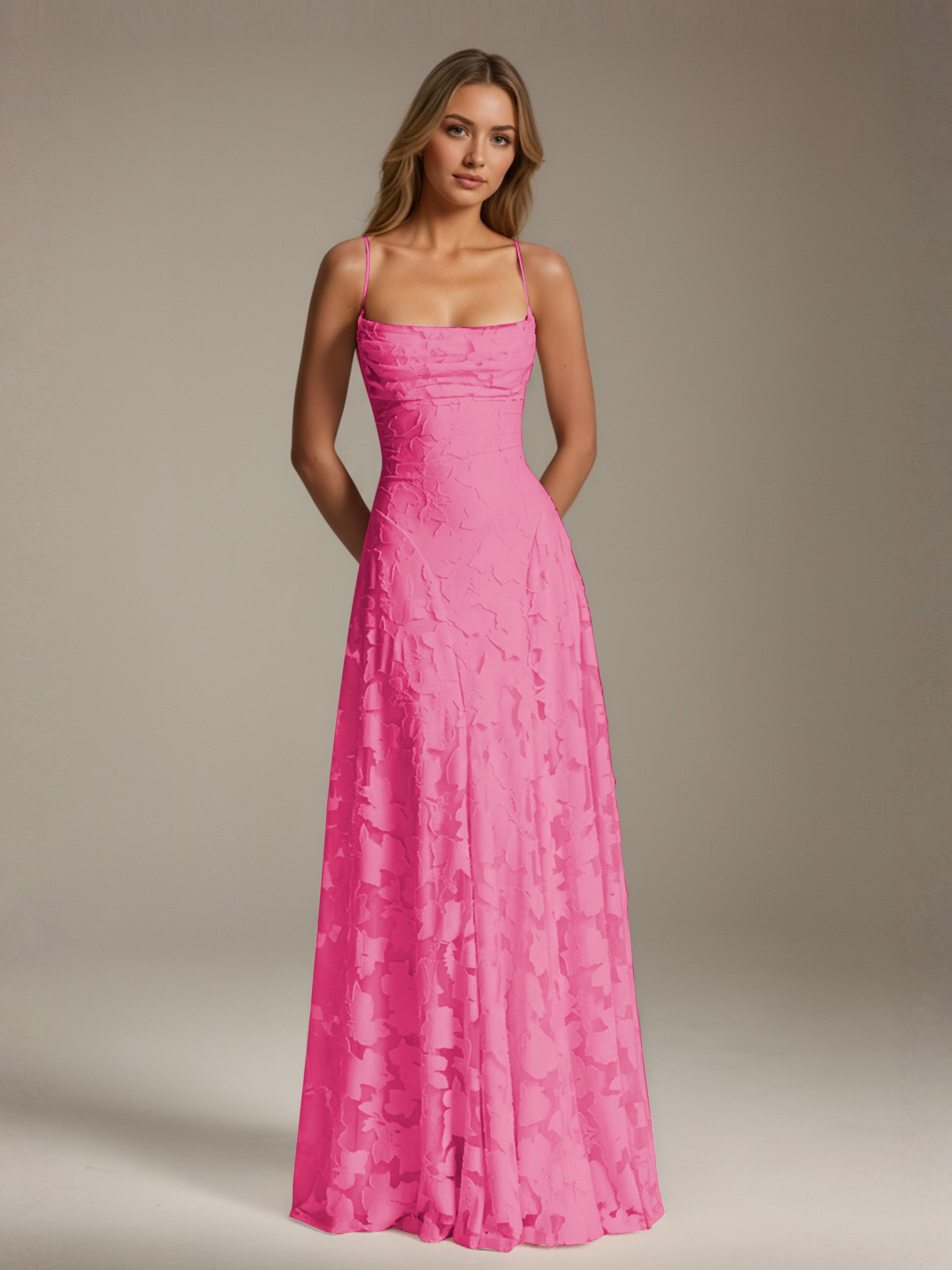 Robe demoiselle d'honneur dentelle bretelles spaghetti longueur sol