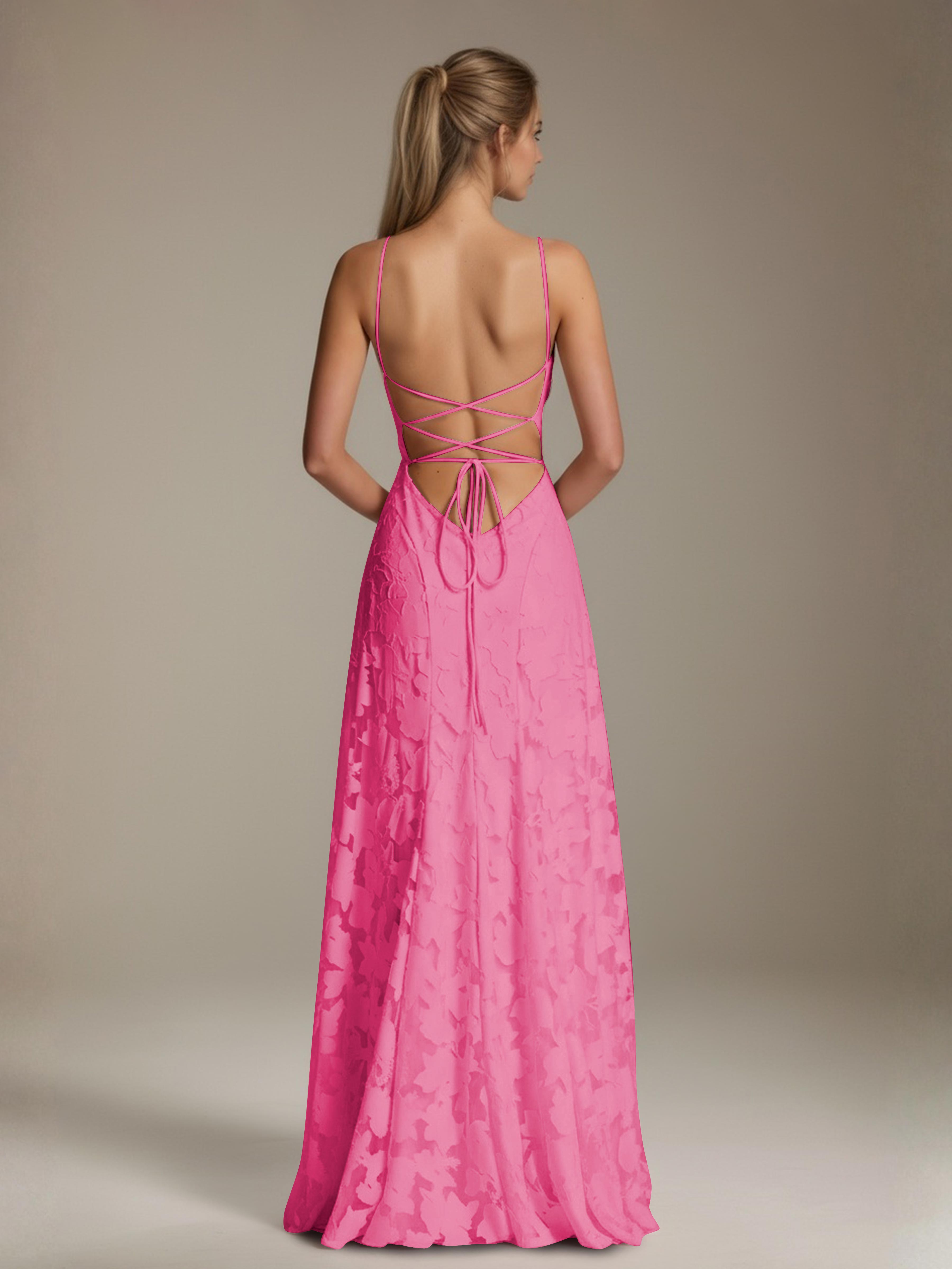 Robe demoiselle d'honneur dentelle bretelles spaghetti longueur sol
