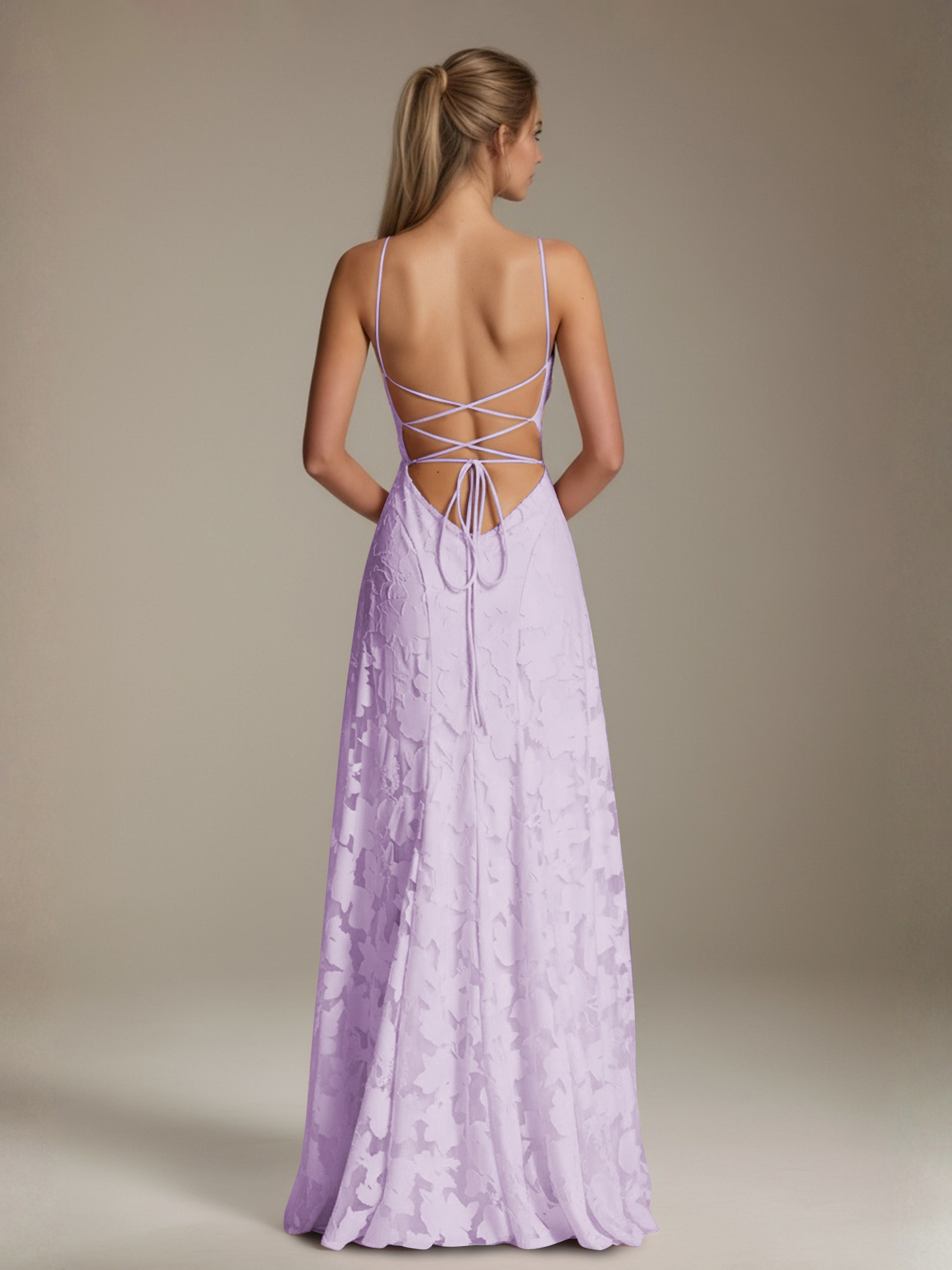 Robe demoiselle d'honneur dentelle bretelles spaghetti longueur sol