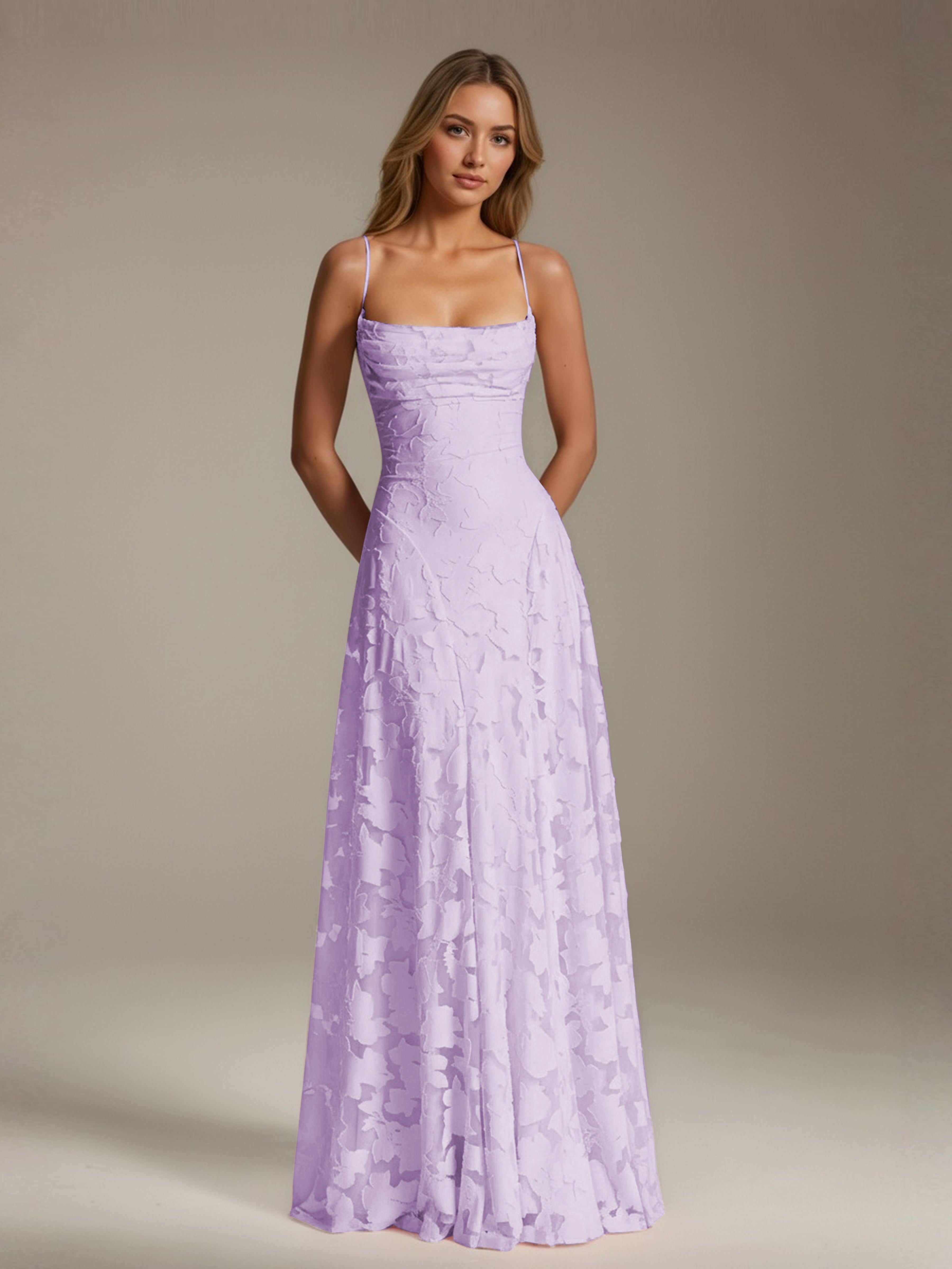 Robe demoiselle d'honneur dentelle bretelles spaghetti longueur sol
