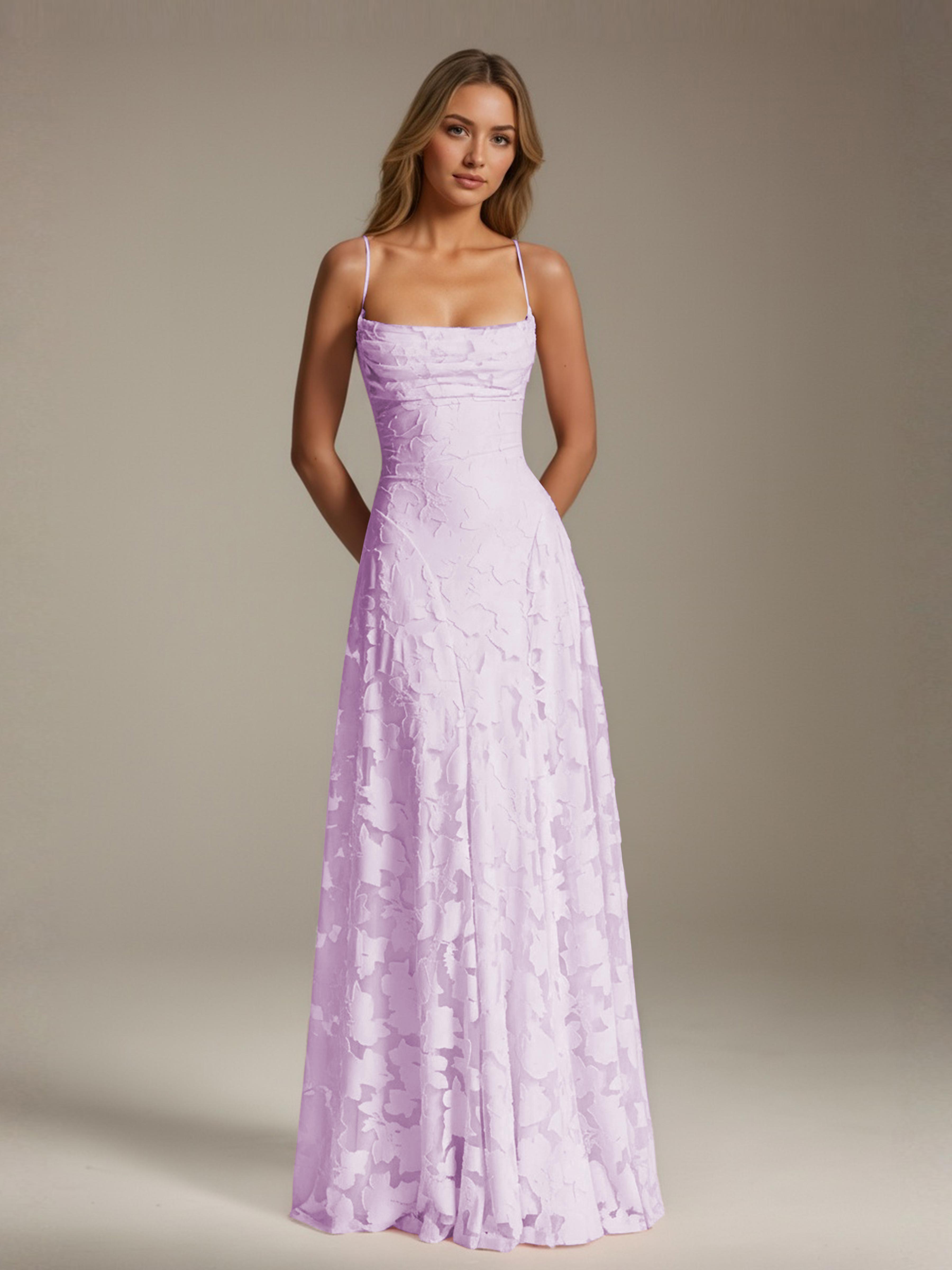 Robe demoiselle d'honneur dentelle bretelles spaghetti longueur sol
