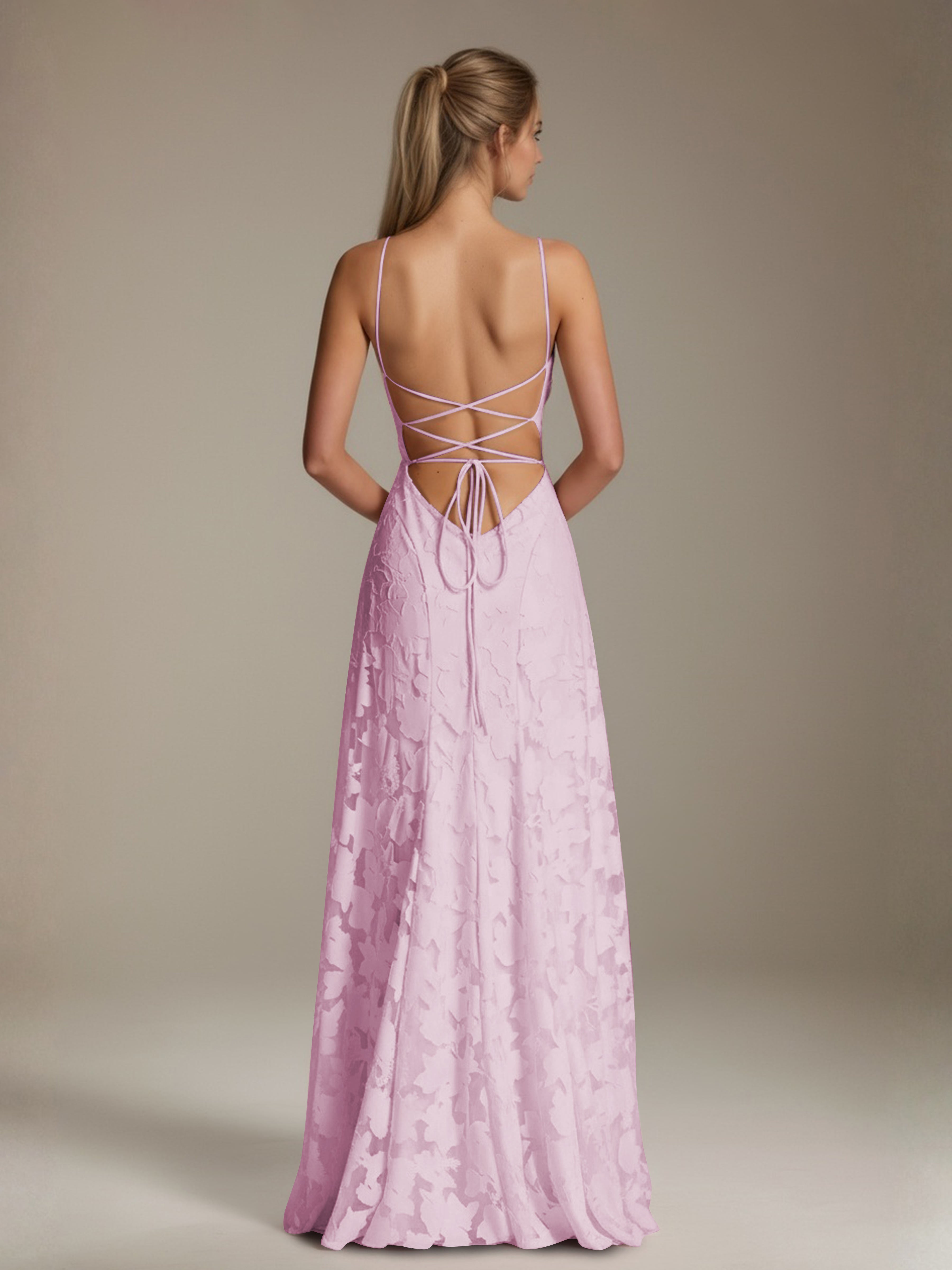 Robe demoiselle d'honneur dentelle bretelles spaghetti longueur sol