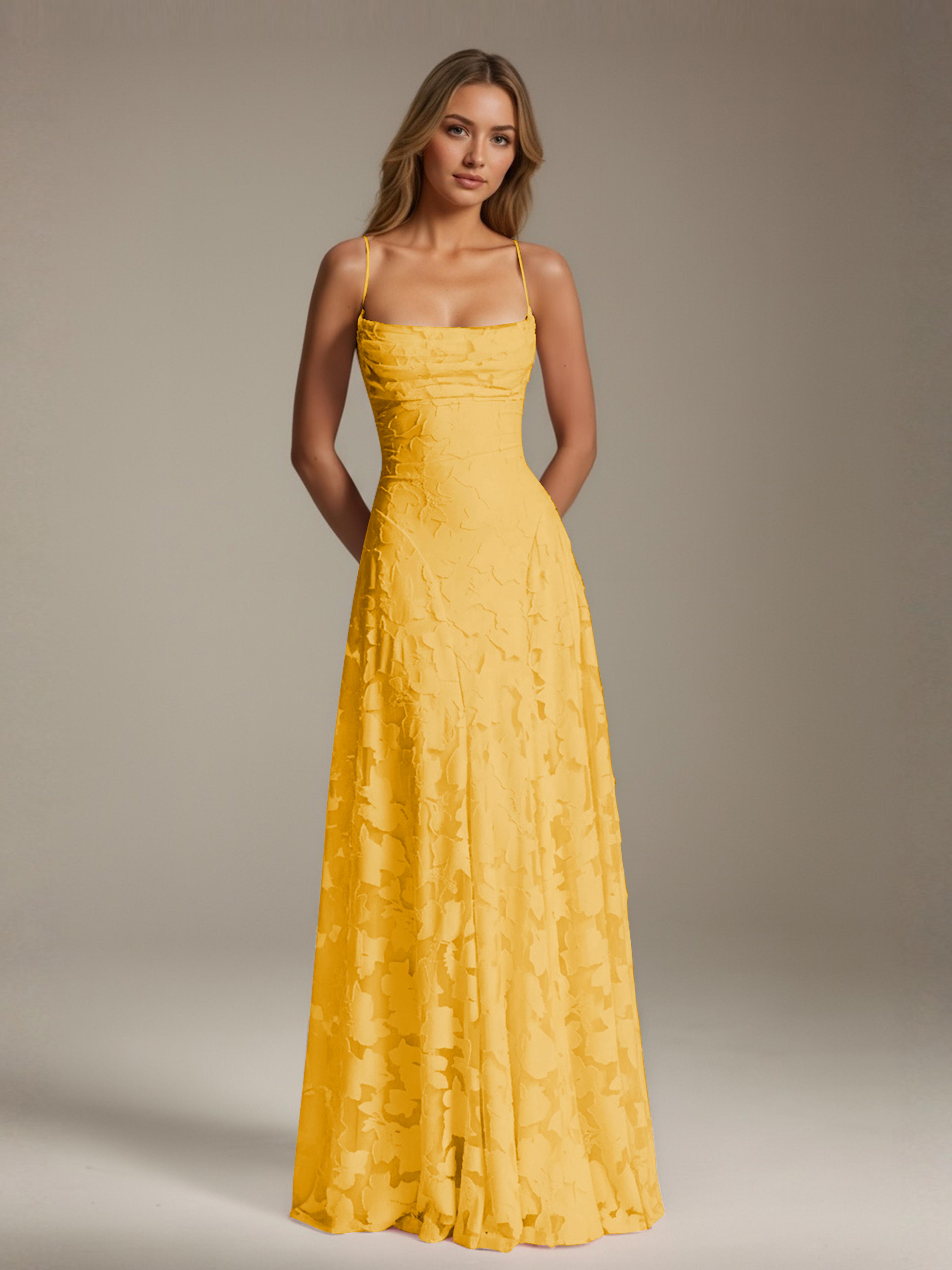 Robe demoiselle d'honneur dentelle bretelles spaghetti longueur sol