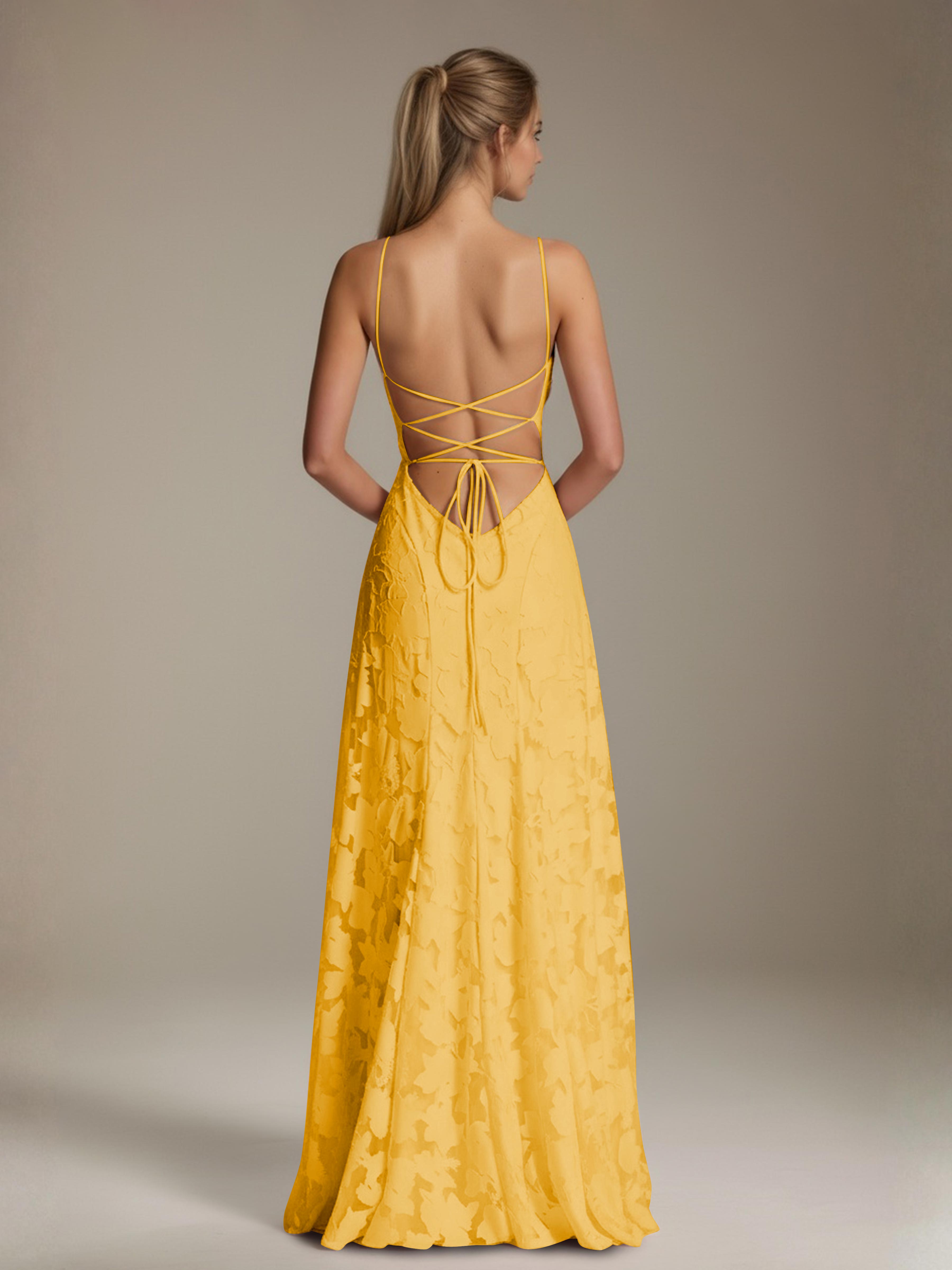 Robe demoiselle d'honneur dentelle bretelles spaghetti longueur sol