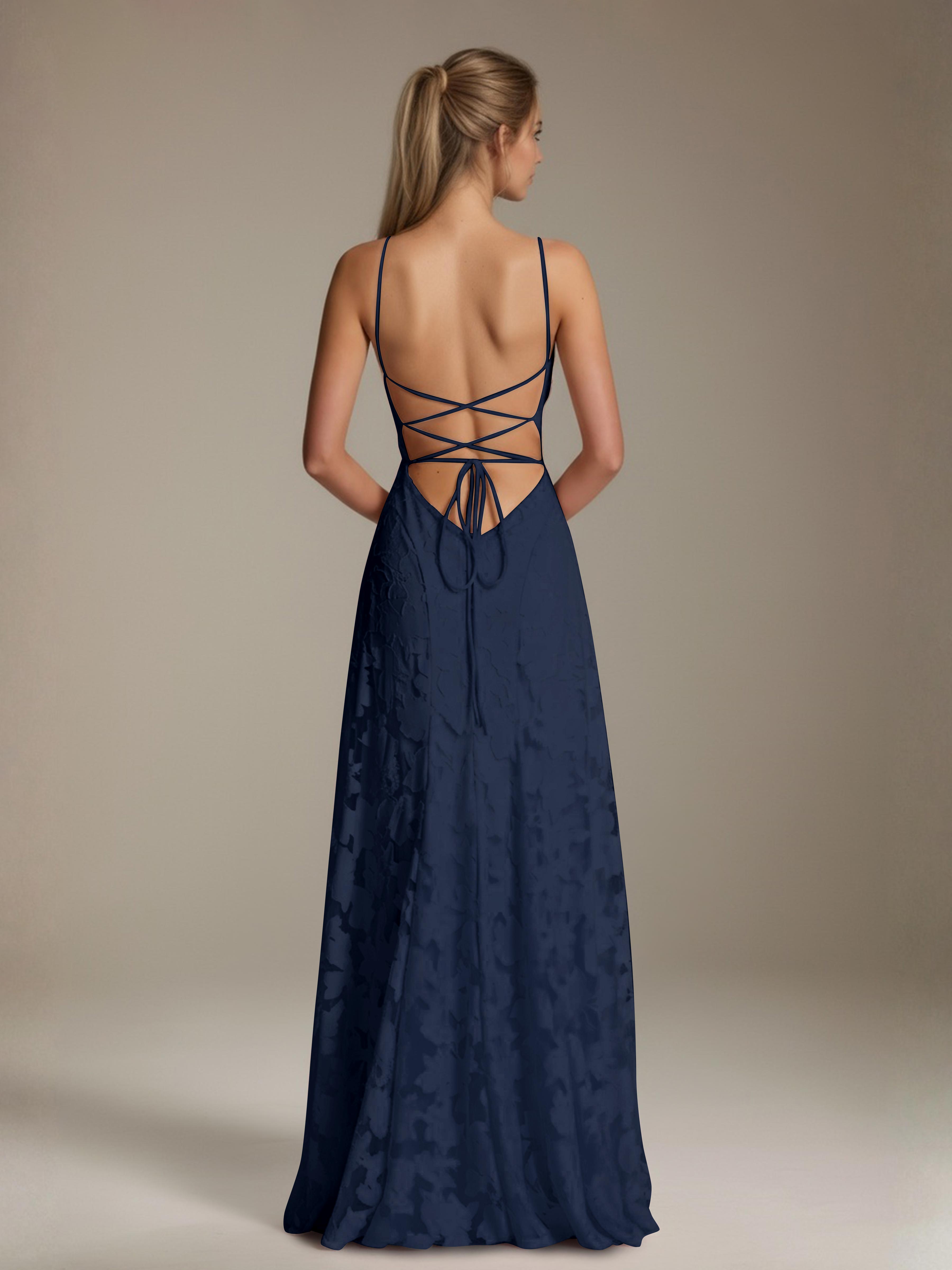 Robe demoiselle d'honneur dentelle bretelles spaghetti longueur sol