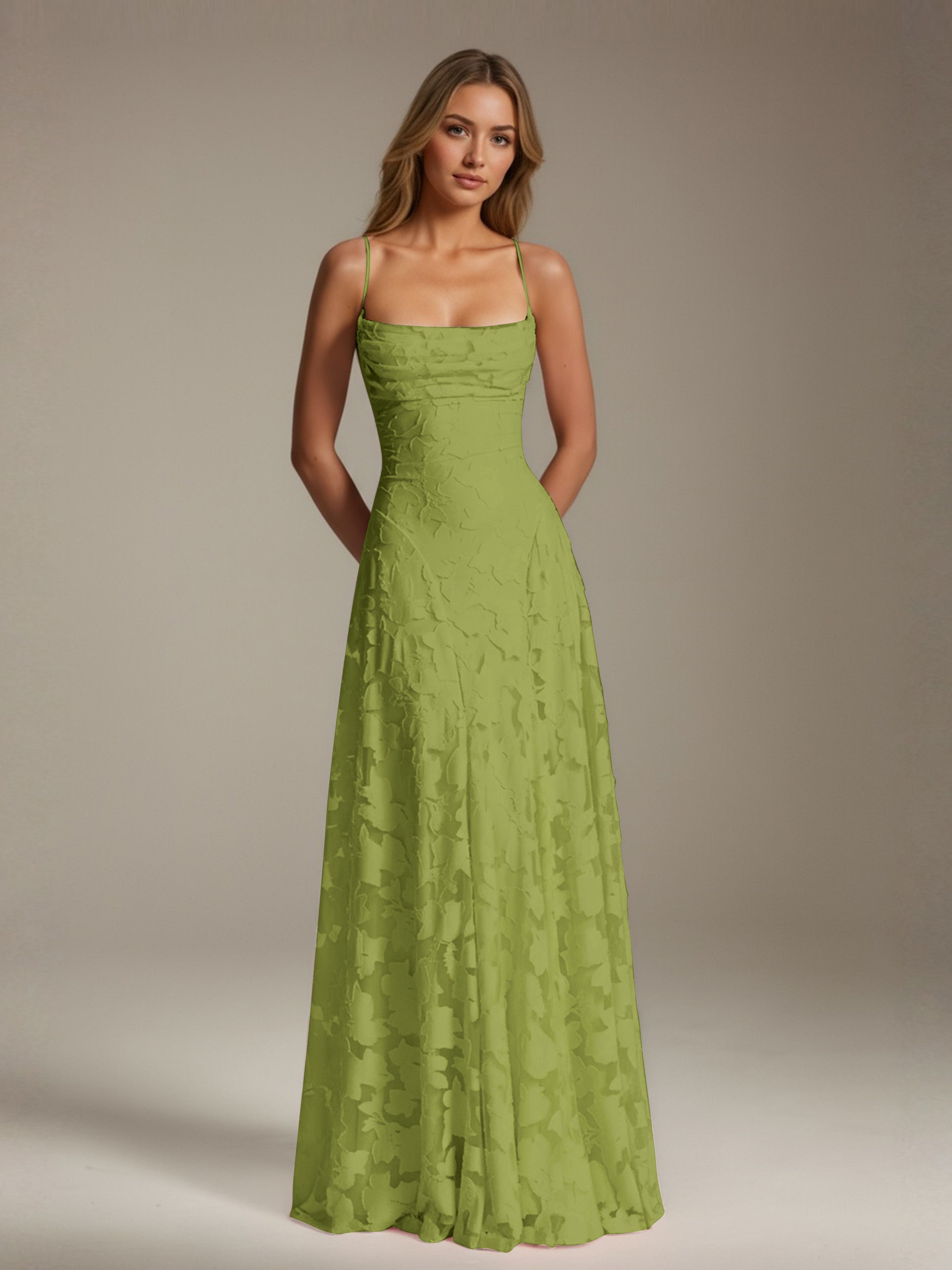 Robe demoiselle d'honneur dentelle bretelles spaghetti longueur sol
