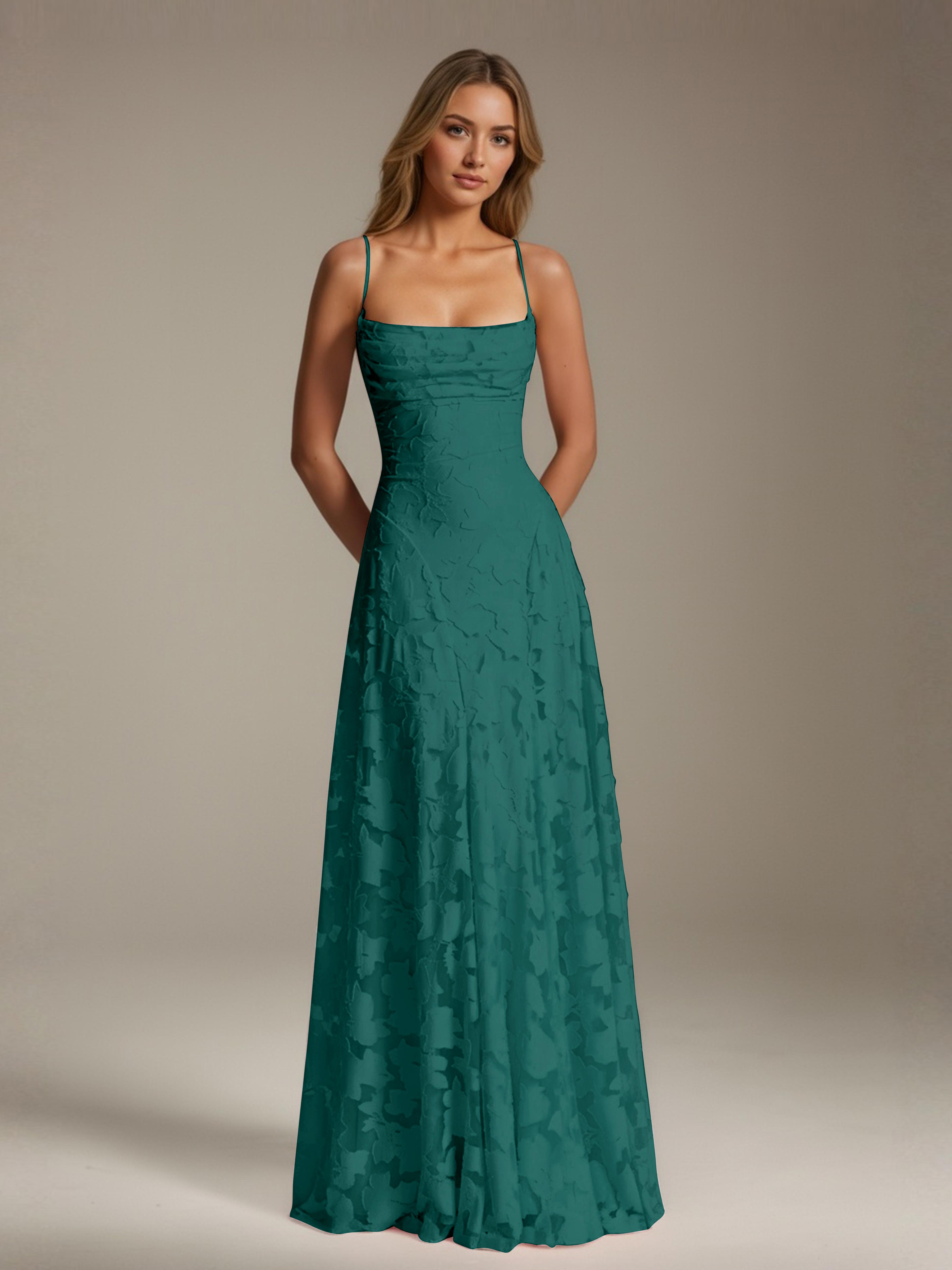 Robe demoiselle d'honneur dentelle bretelles spaghetti longueur sol