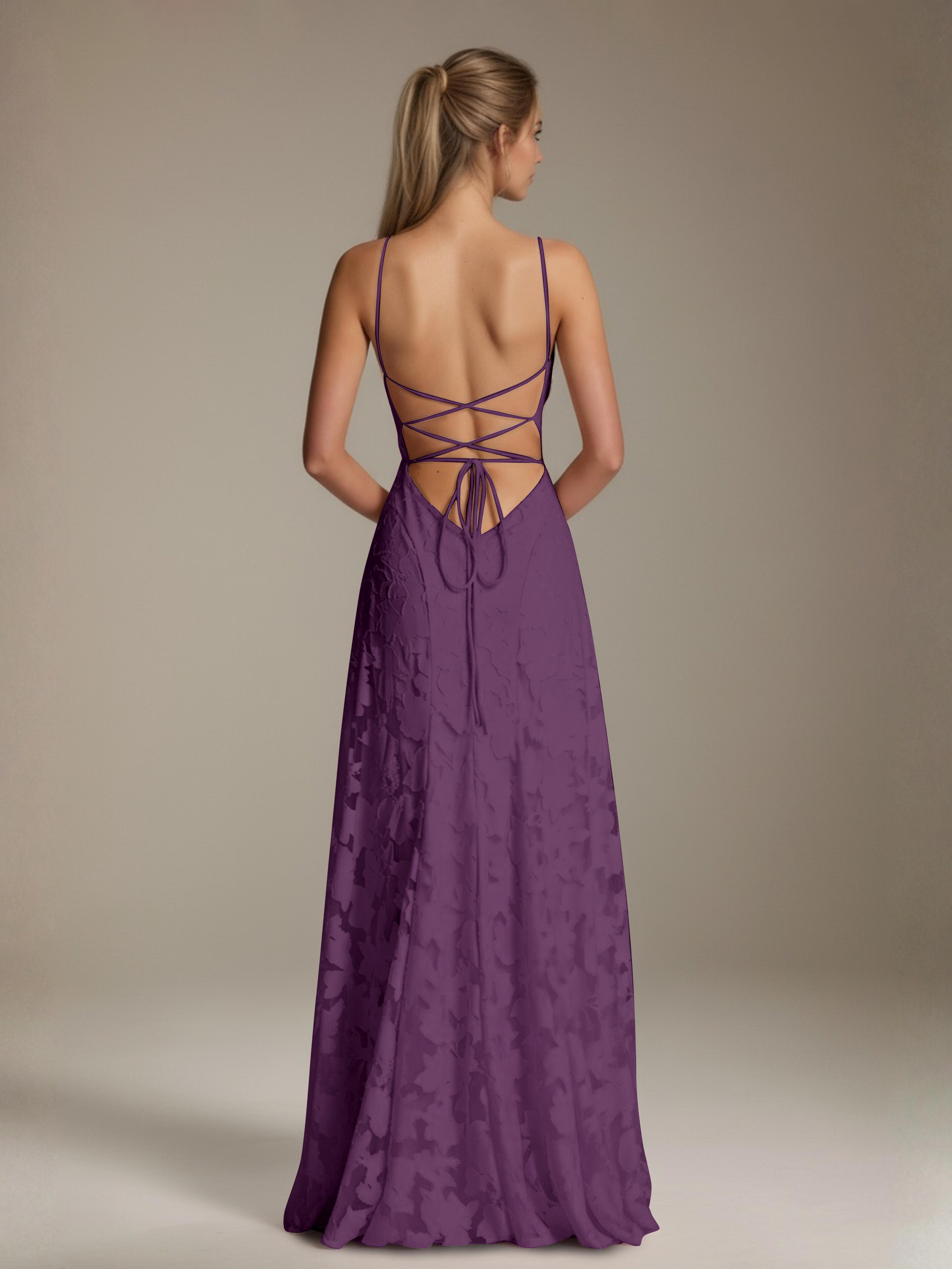Robe demoiselle d'honneur dentelle bretelles spaghetti longueur sol