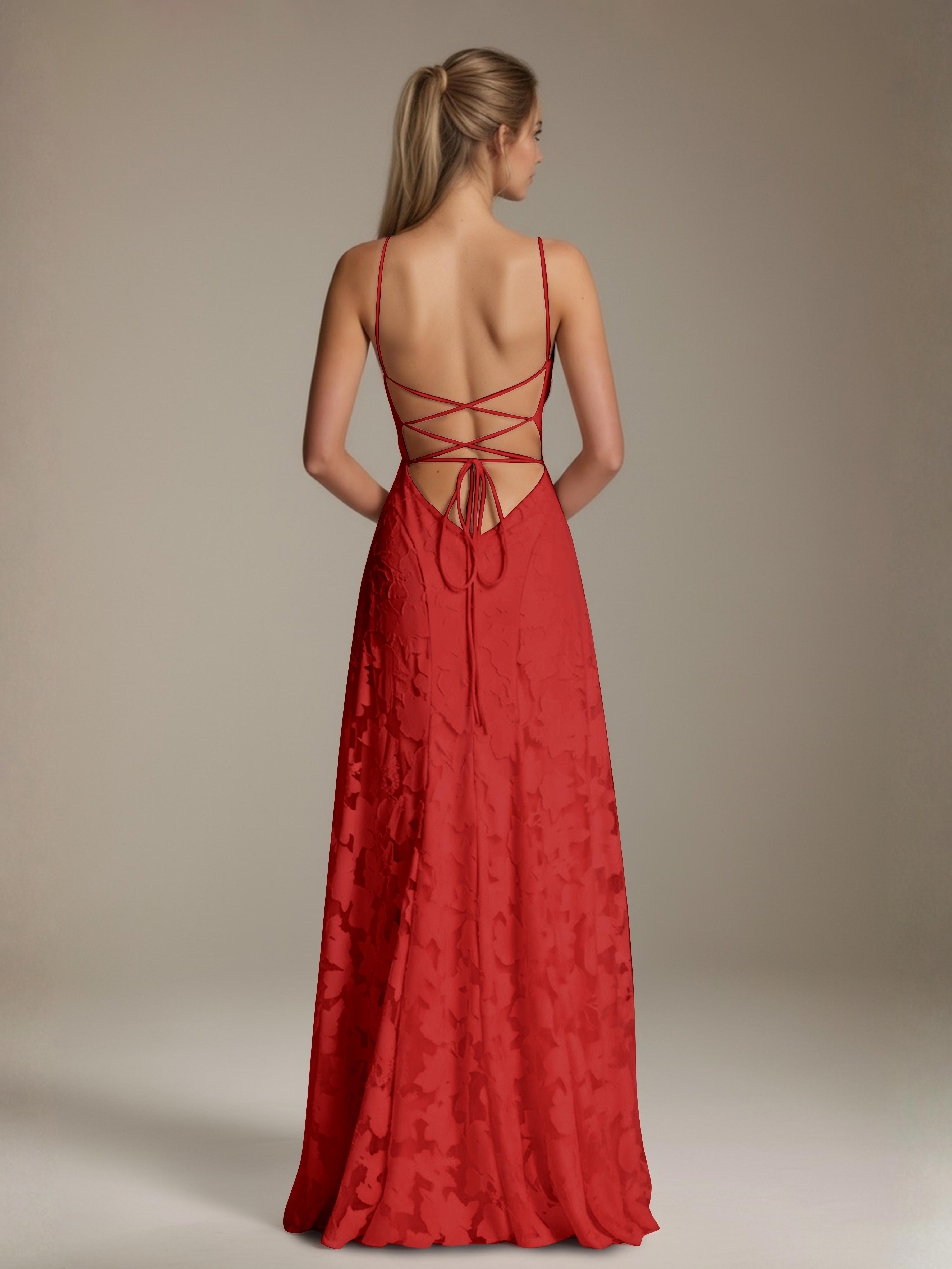 Robe demoiselle d'honneur dentelle bretelles spaghetti longueur sol