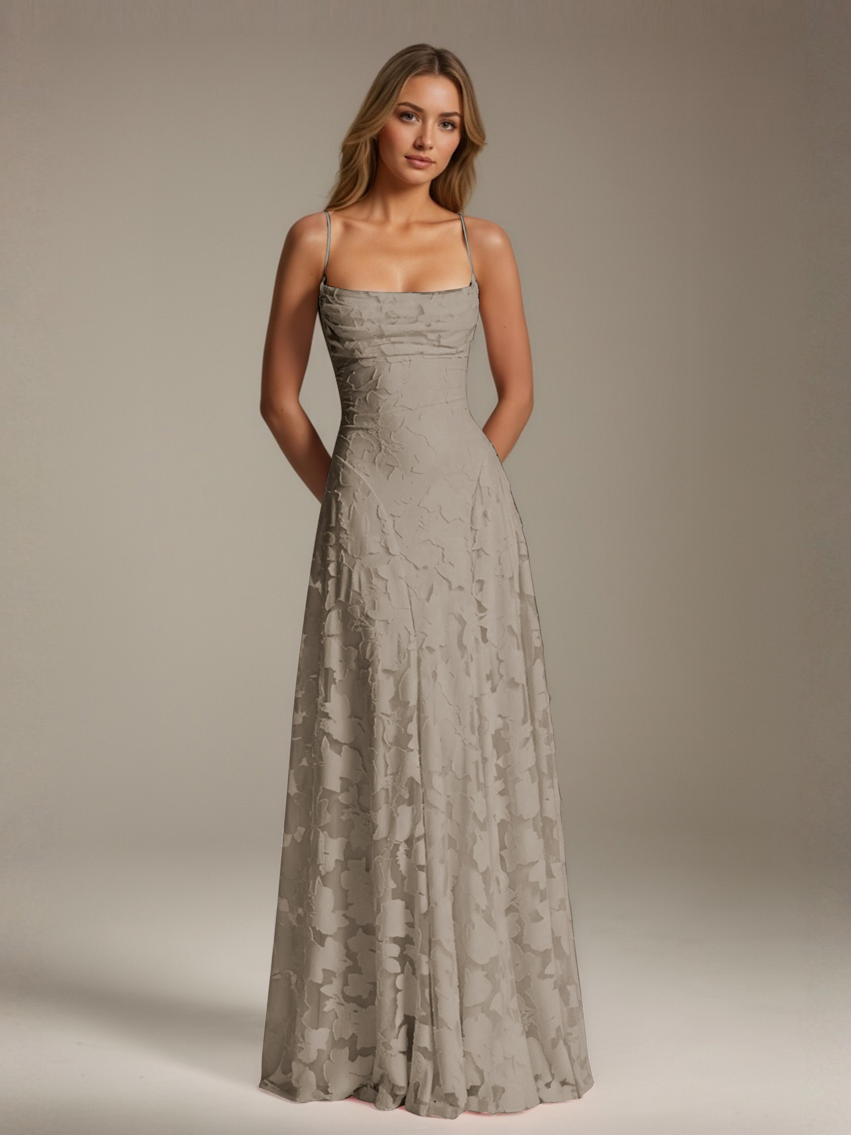 Robe demoiselle d'honneur dentelle bretelles spaghetti longueur sol