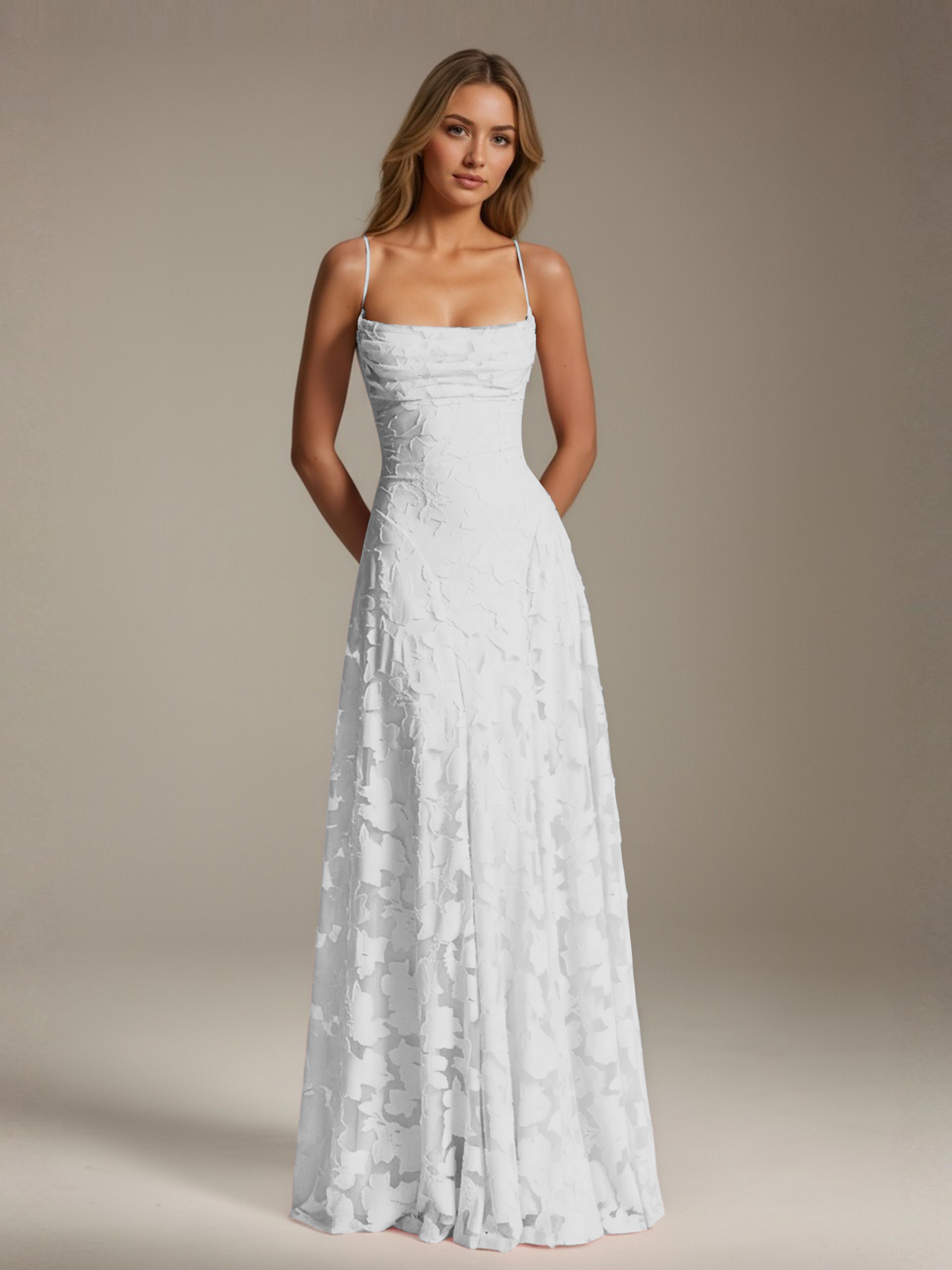 Robe demoiselle d'honneur dentelle bretelles spaghetti longueur sol