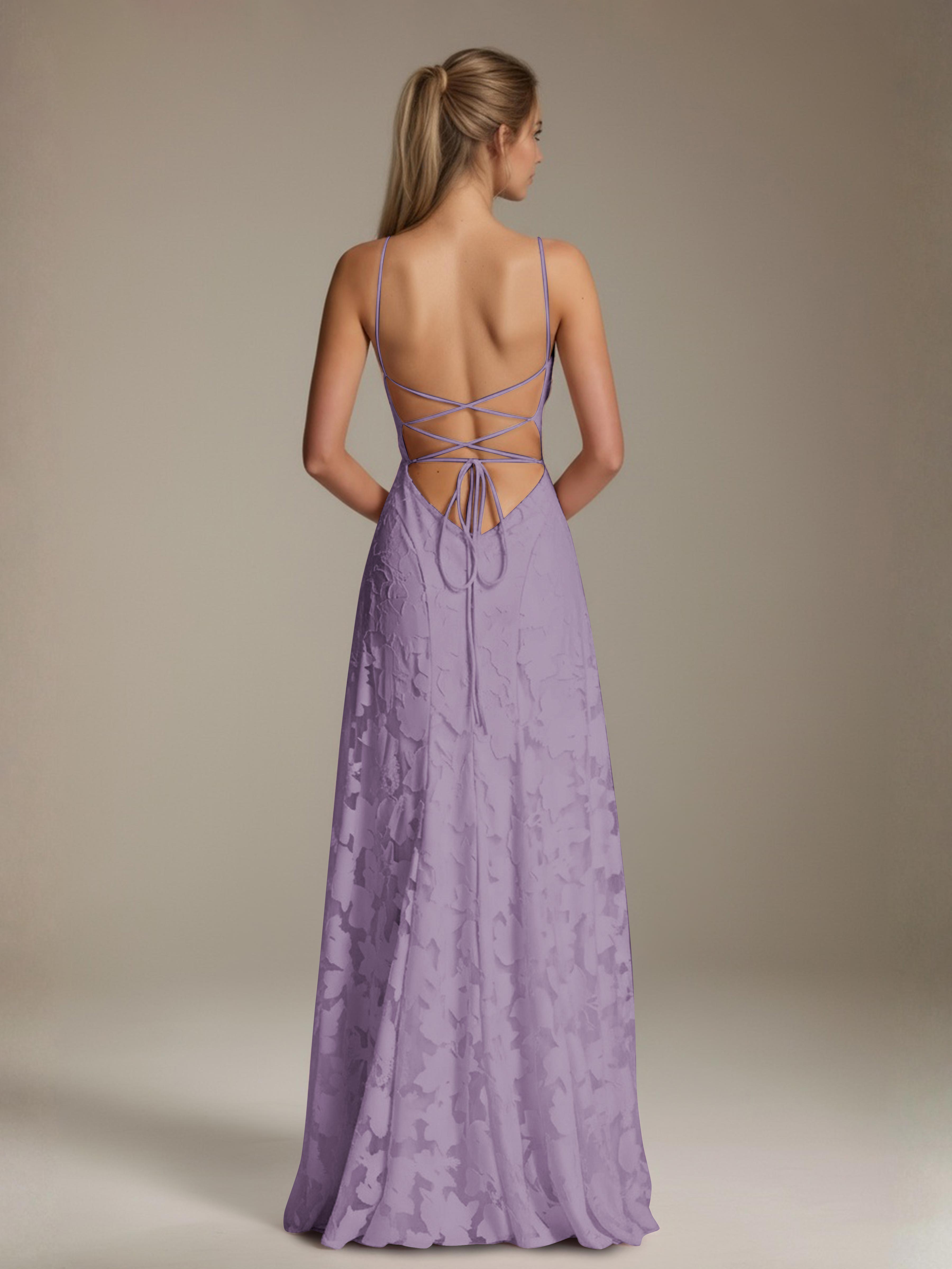 Robe demoiselle d'honneur dentelle bretelles spaghetti longueur sol