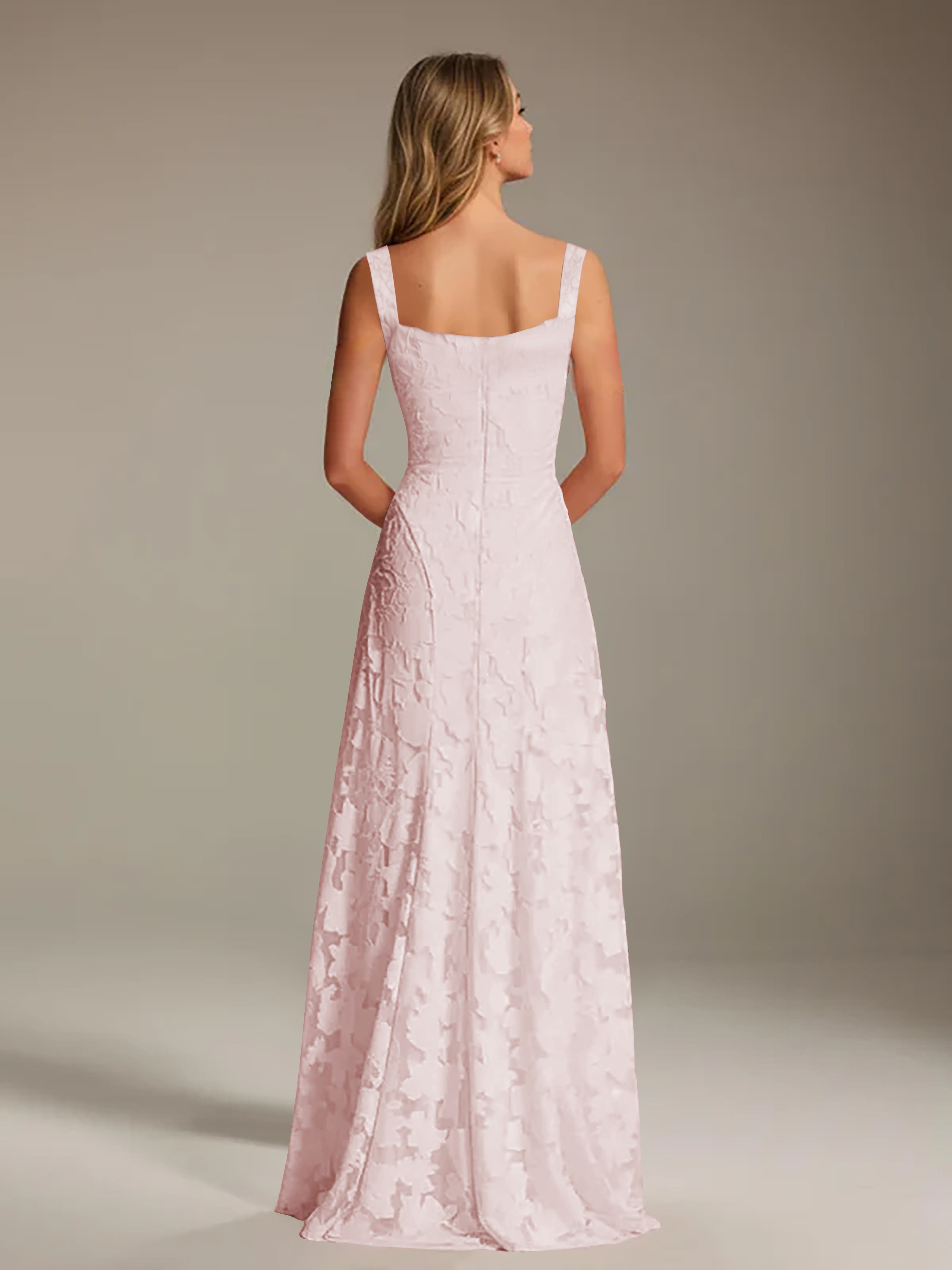 Robe de soirée A-line dentelle plissée col carré longueur sol