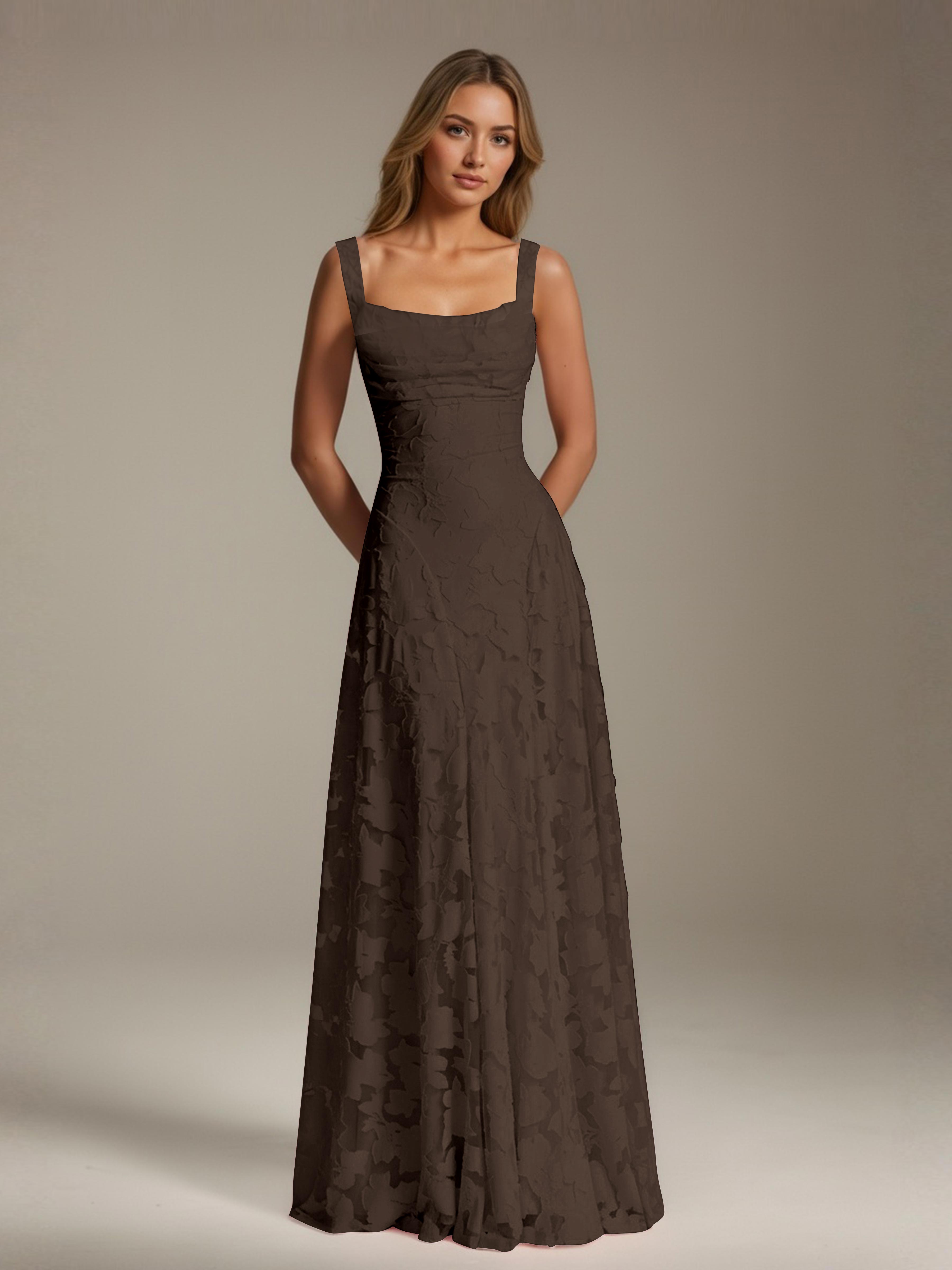 Robe de soirée A-line dentelle plissée col carré longueur sol
