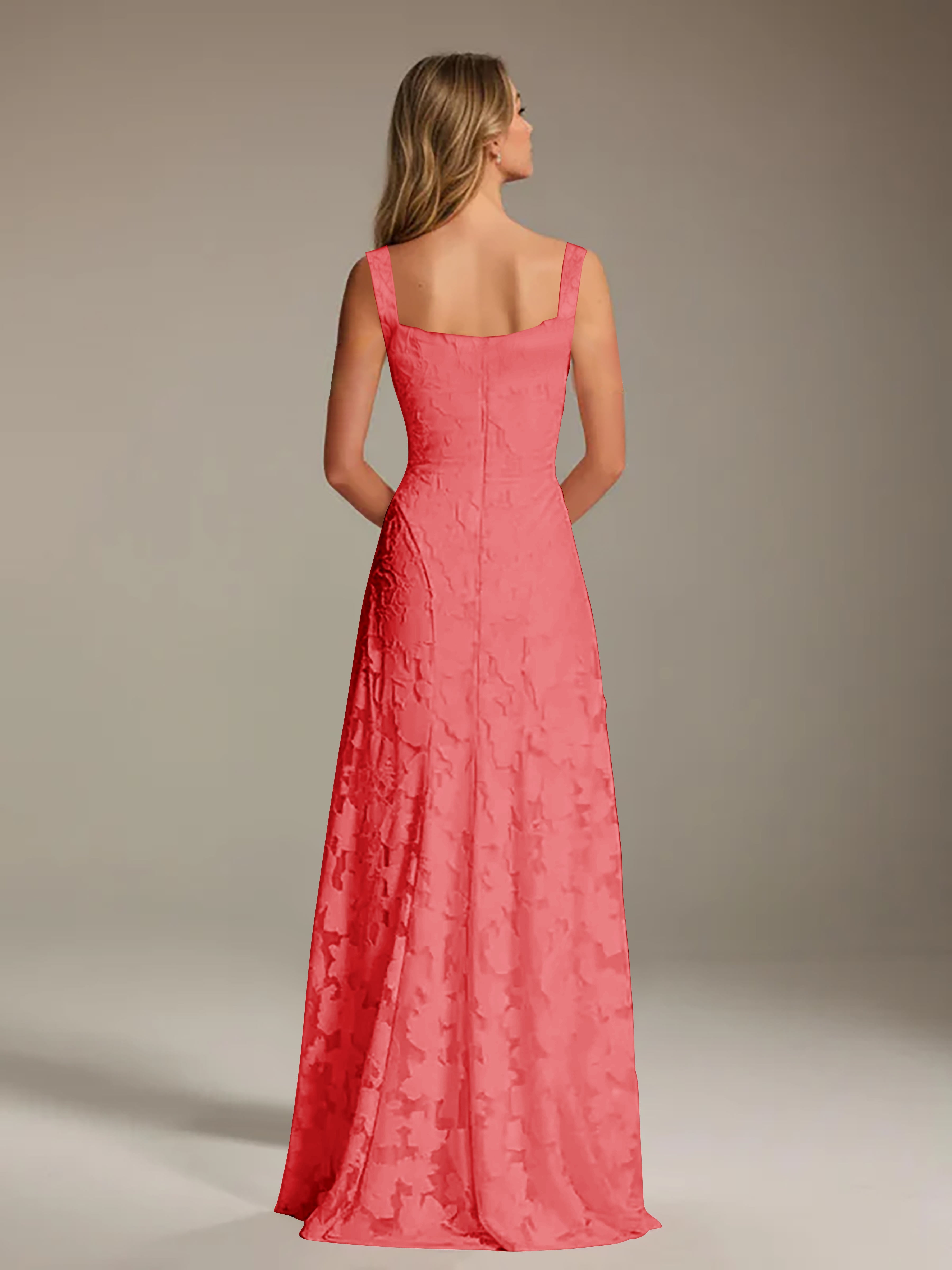 Robe de soirée A-line dentelle plissée col carré longueur sol