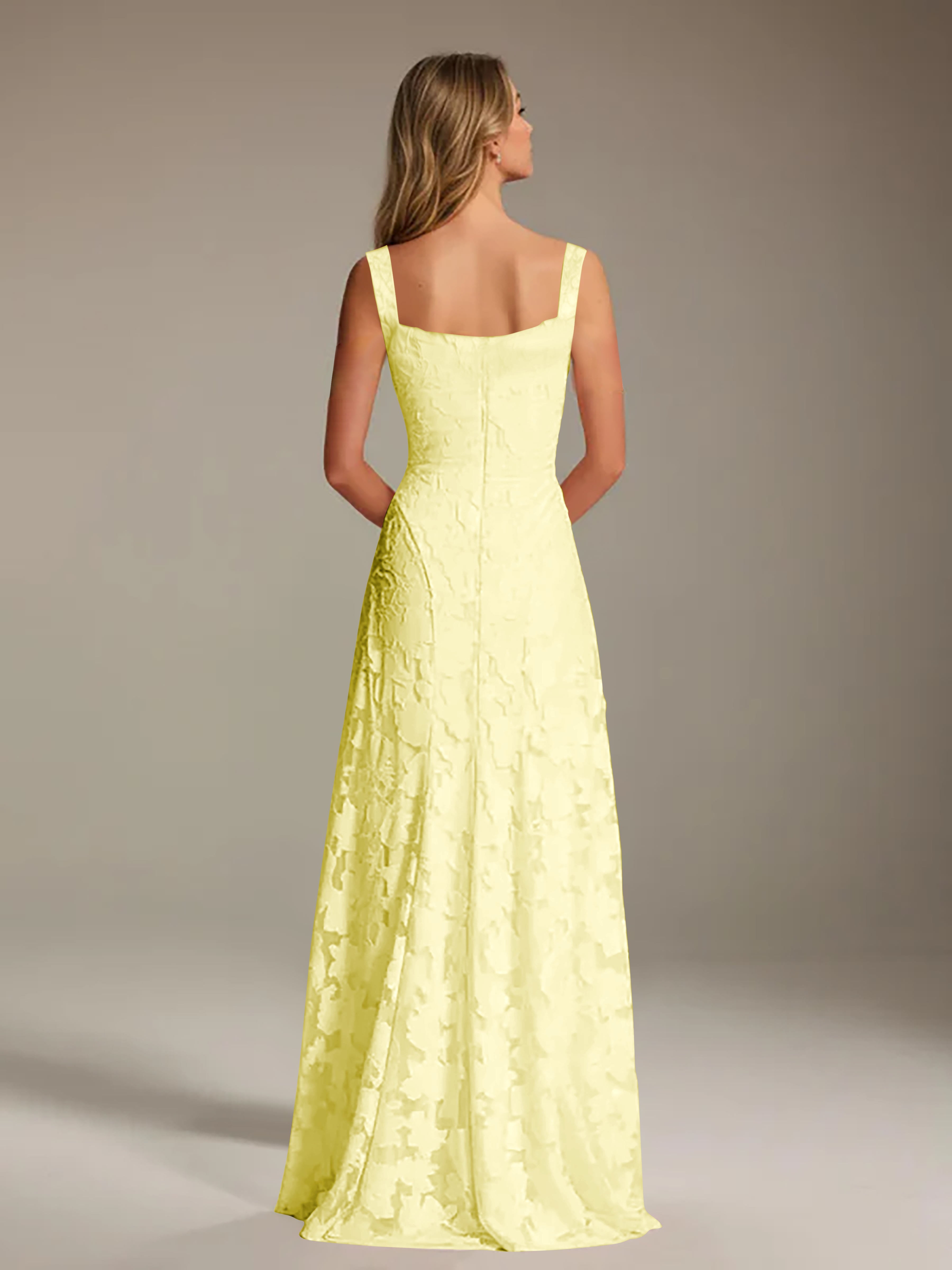 Robe de soirée A-line dentelle plissée col carré longueur sol