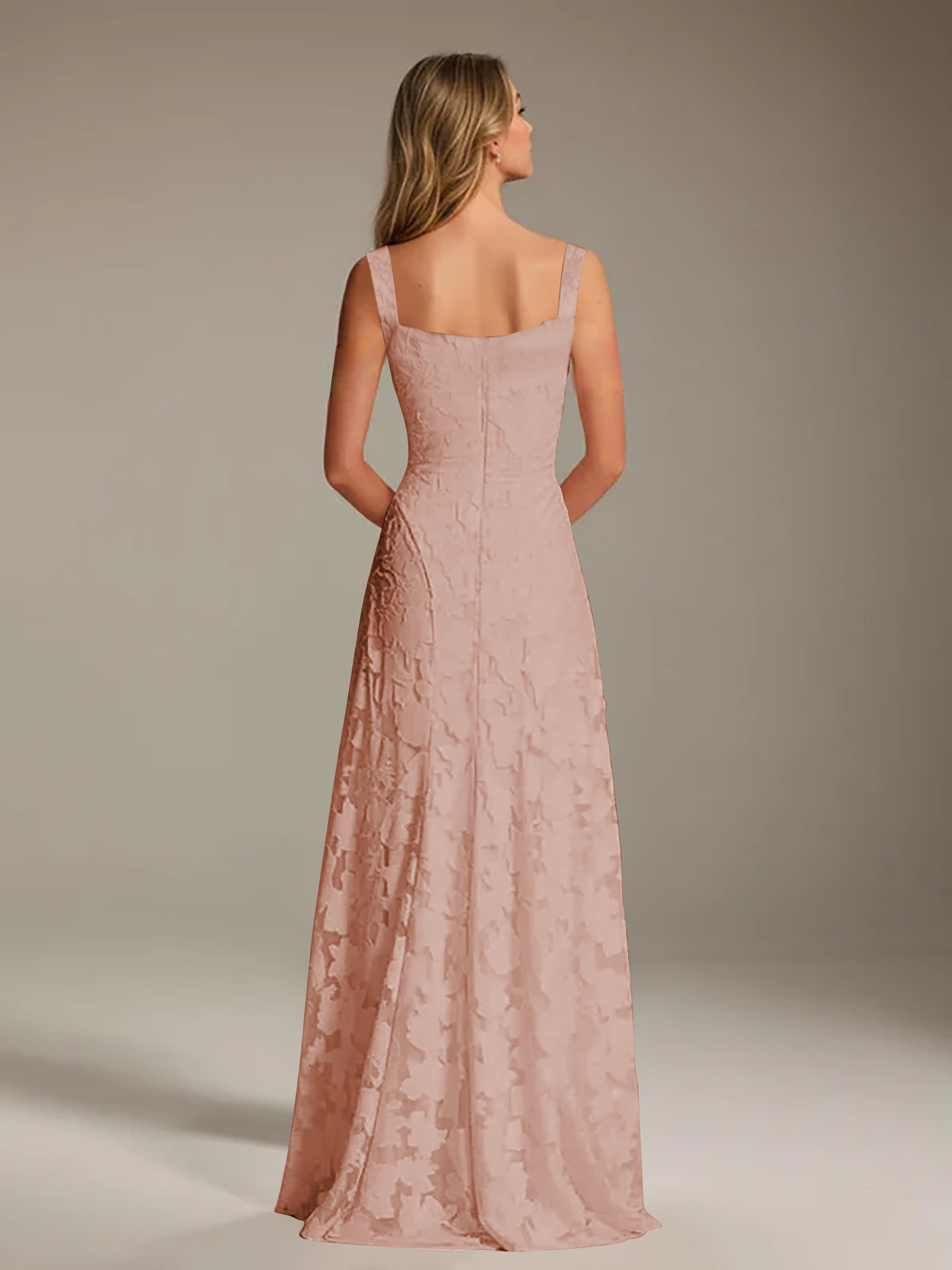 Robe de soirée A-line dentelle plissée col carré longueur sol