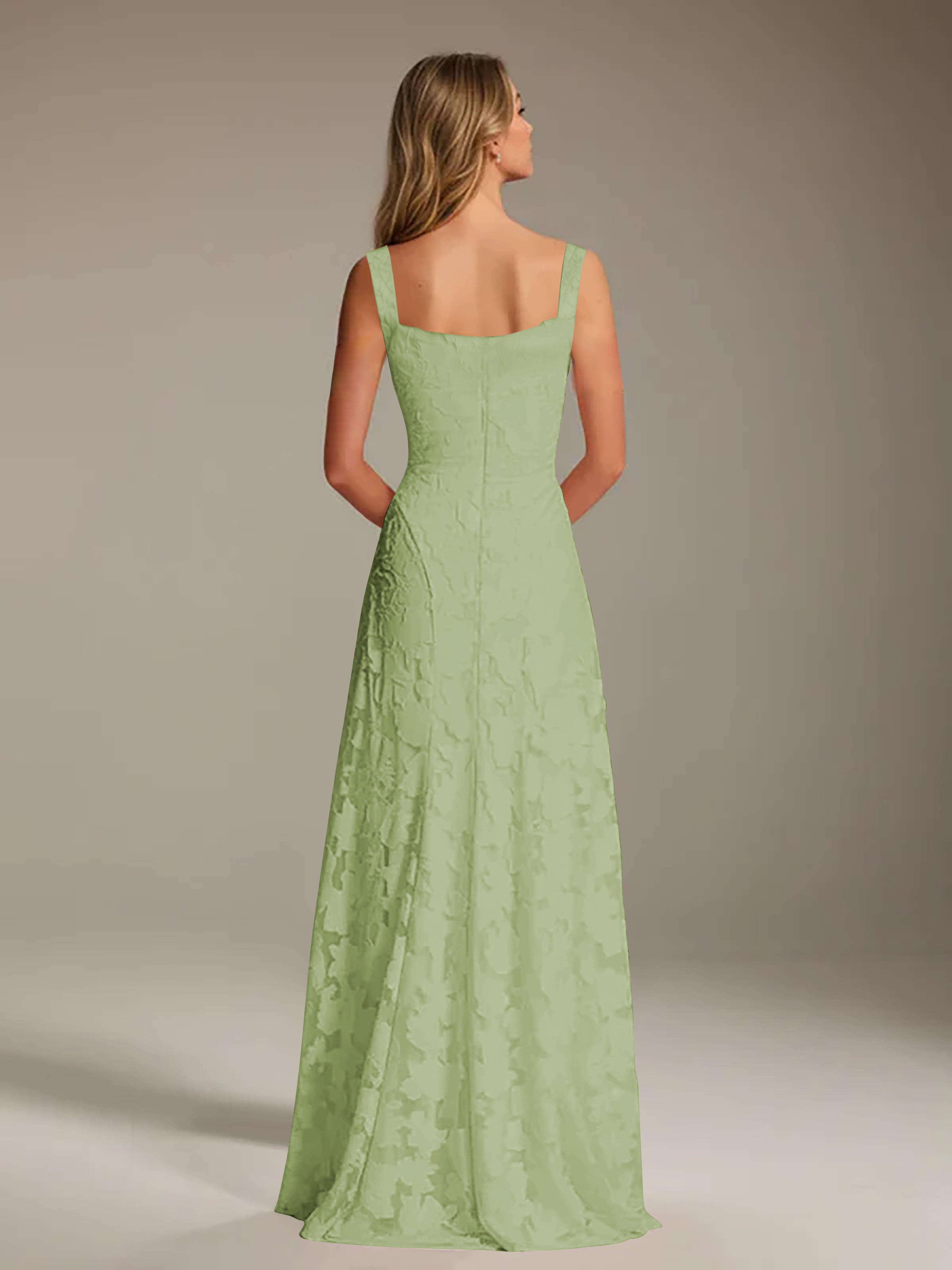 Robe de soirée A-line dentelle plissée col carré longueur sol