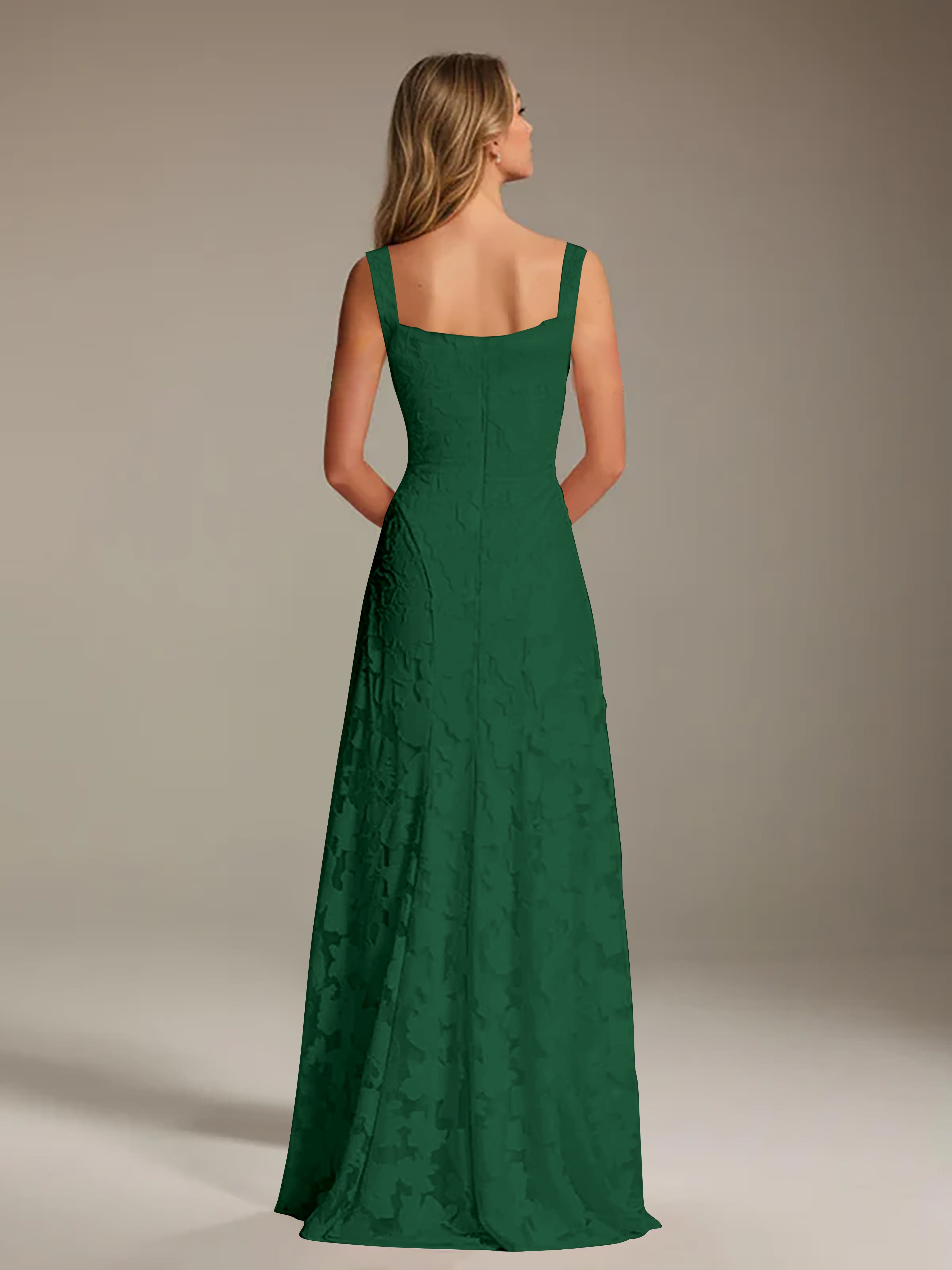 Robe de soirée A-line dentelle plissée col carré longueur sol