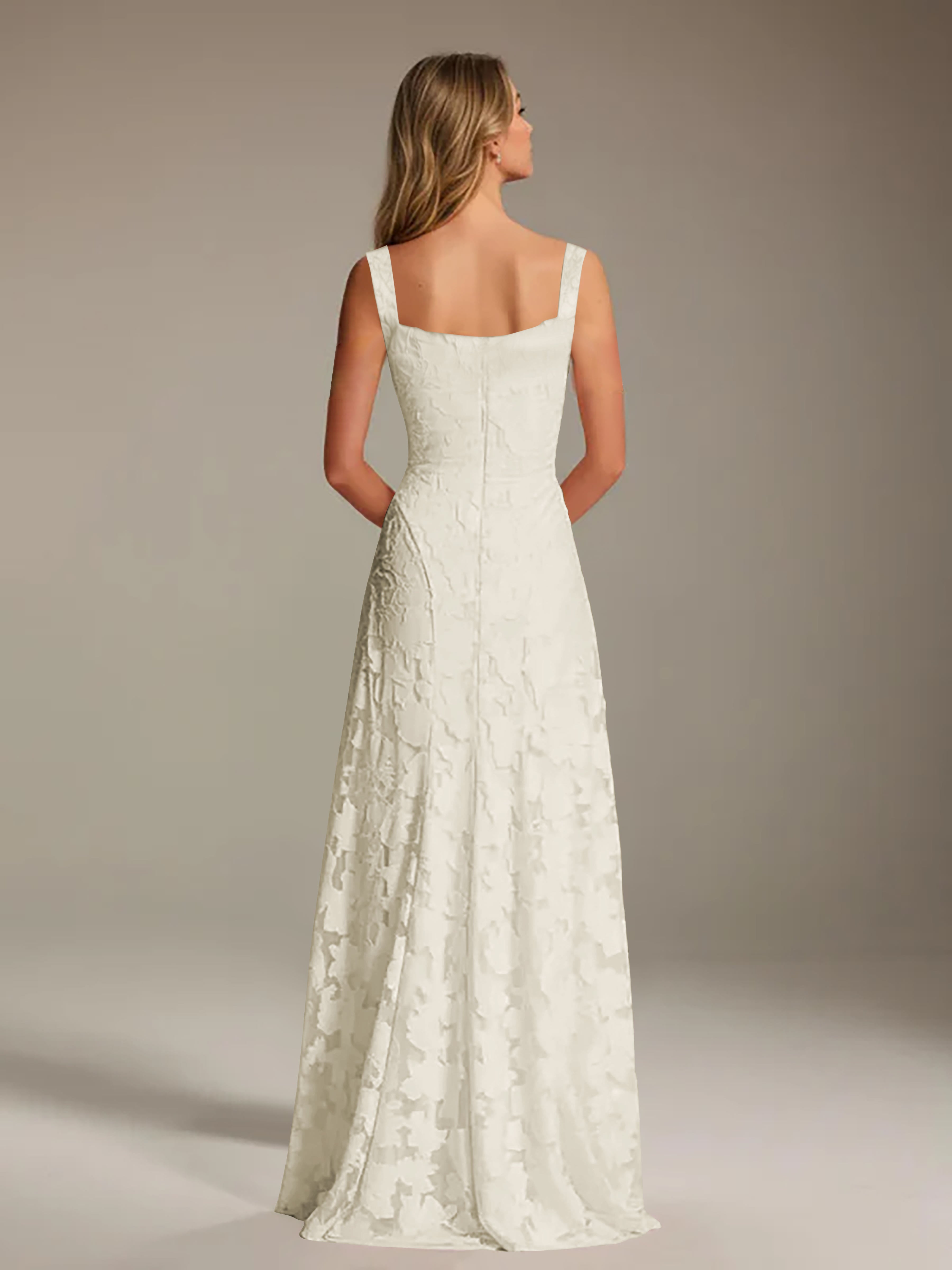 Robe de soirée A-line dentelle plissée col carré longueur sol