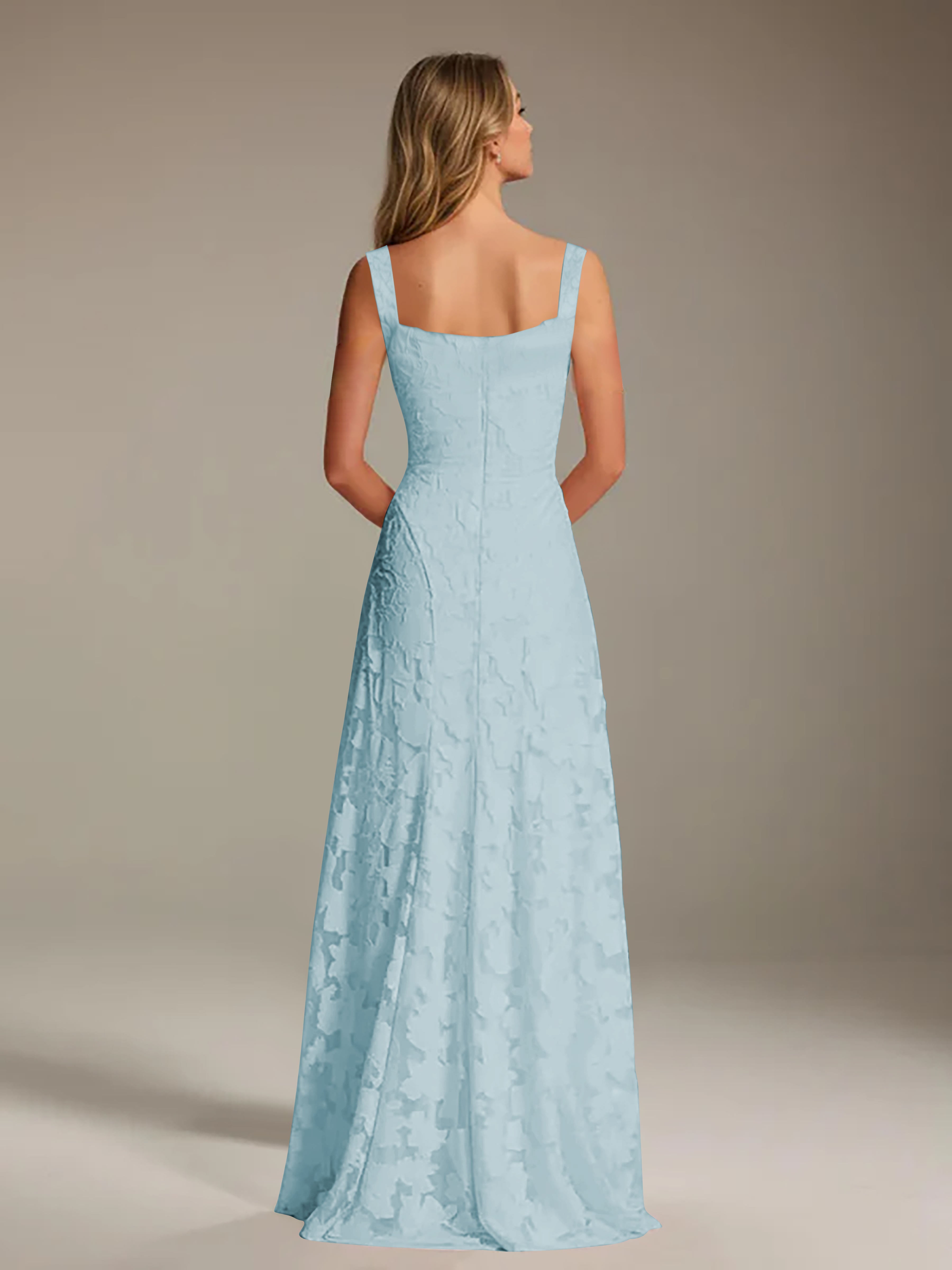 Robe de soirée A-line dentelle plissée col carré longueur sol