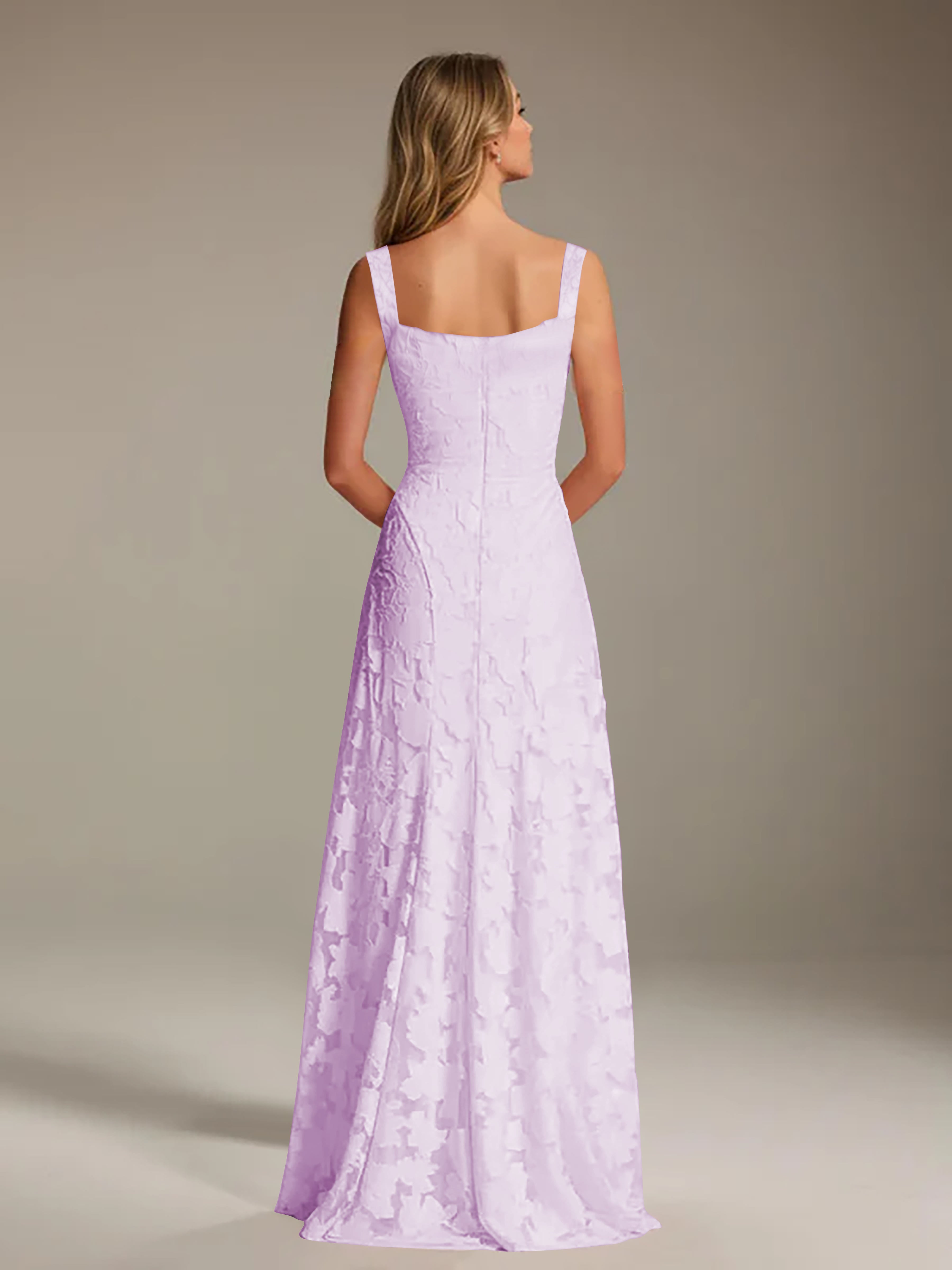 Robe de soirée A-line dentelle plissée col carré longueur sol