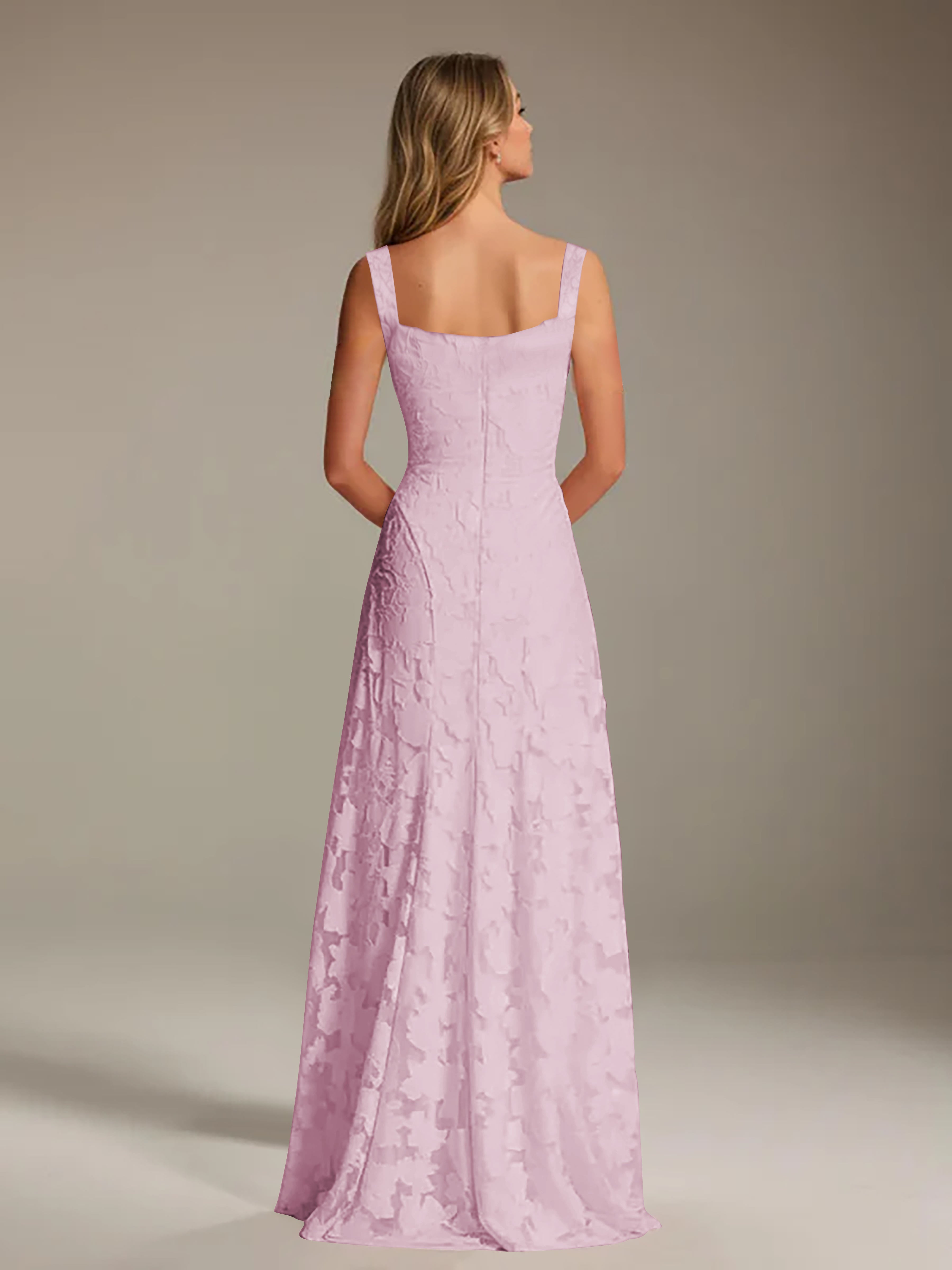Robe de soirée A-line dentelle plissée col carré longueur sol