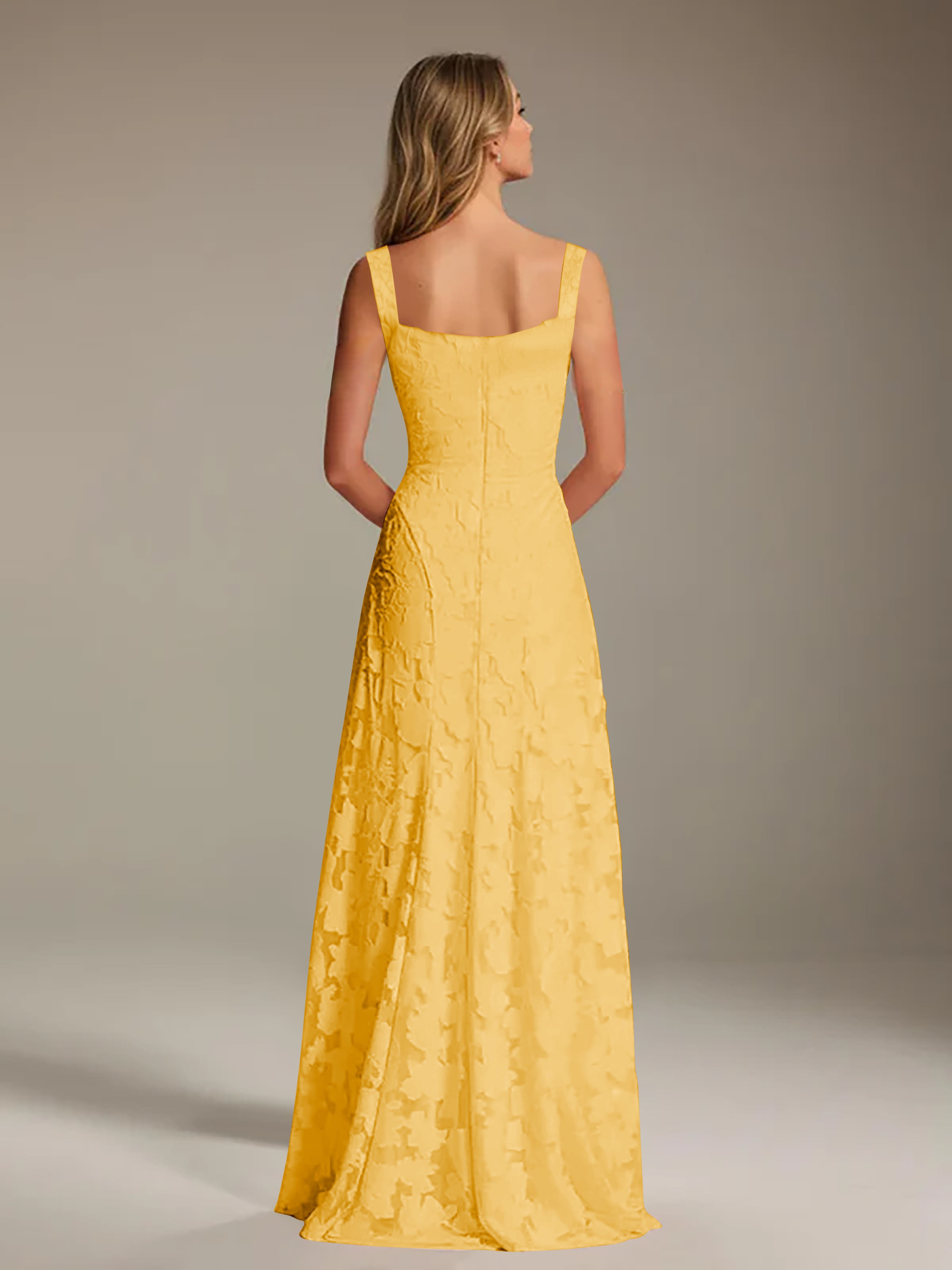 Robe de soirée A-line dentelle plissée col carré longueur sol
