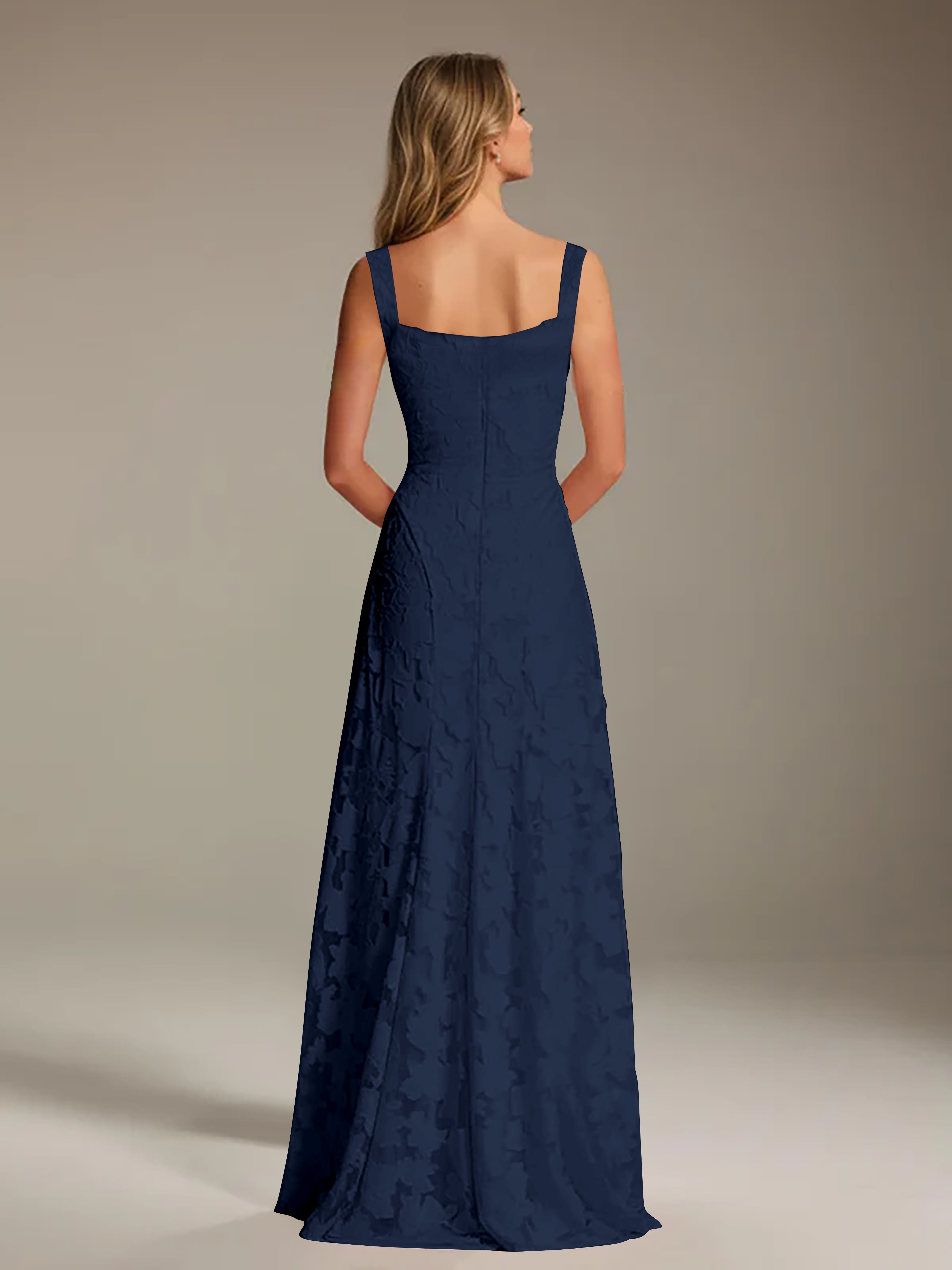 Robe de soirée A-line dentelle plissée col carré longueur sol