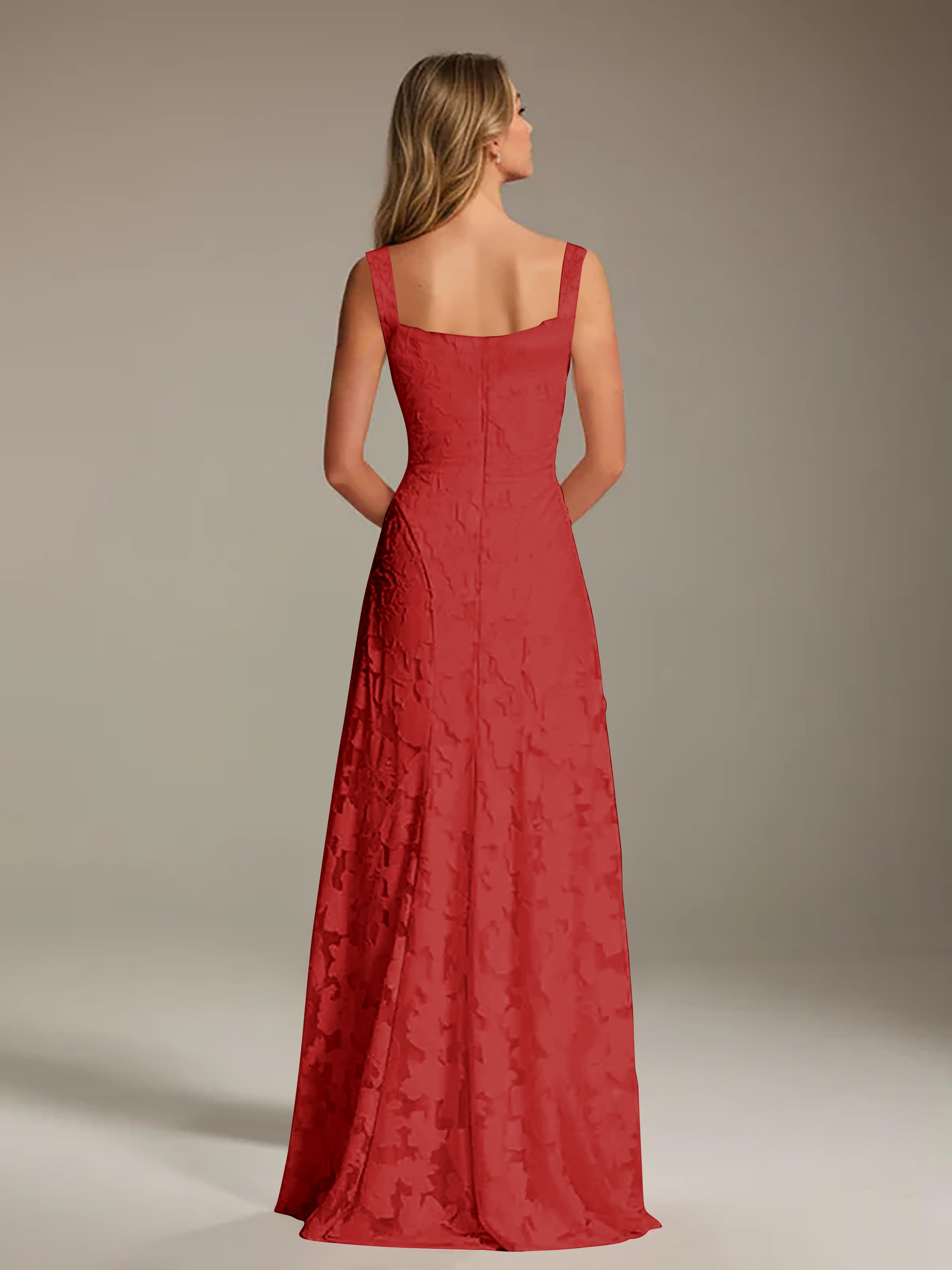 Robe de soirée A-line dentelle plissée col carré longueur sol