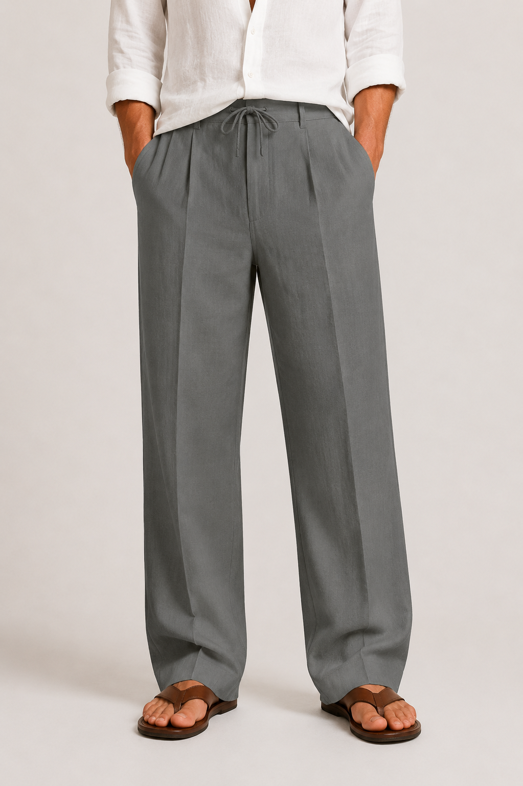 Pantalon lin homme respirant coupe droite été confortable