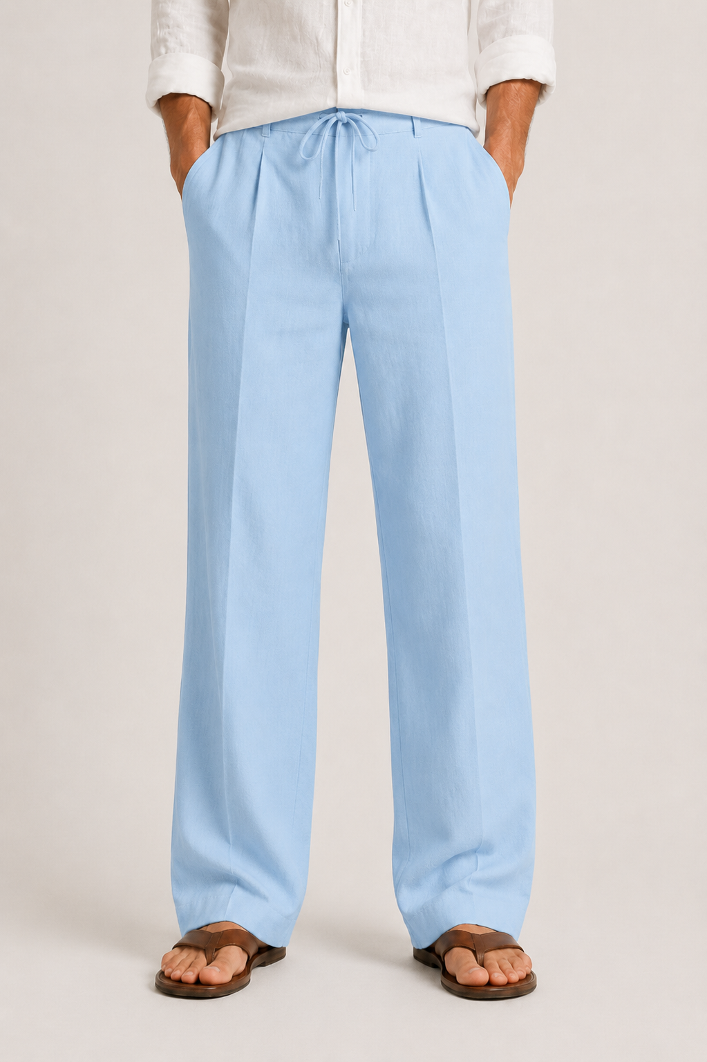 Pantalon lin homme respirant coupe droite été confortable