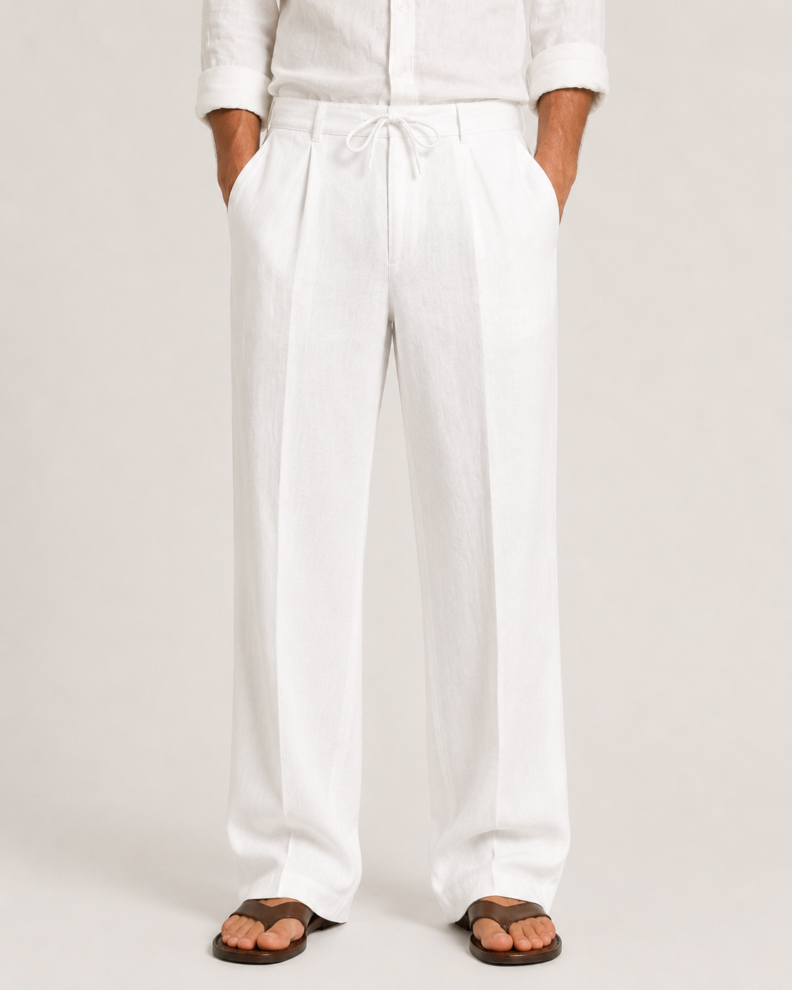 Pantalon lin homme respirant coupe droite été confortable