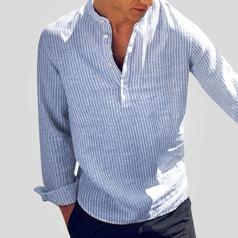 Chemise Henley Homme Coton Lin Coupe Régulière Été