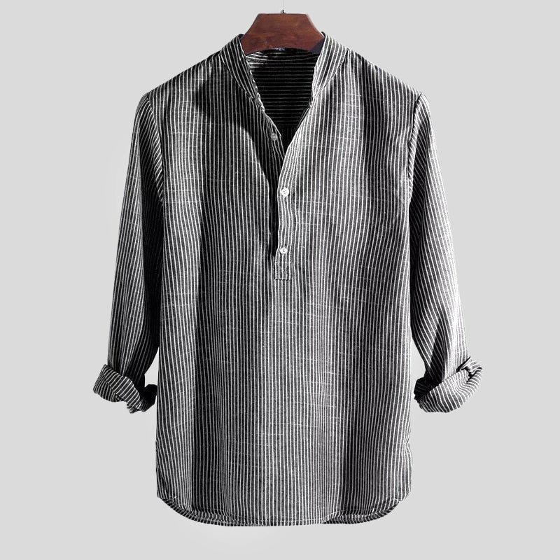 Chemise Henley Homme Coton Lin Coupe Régulière Été