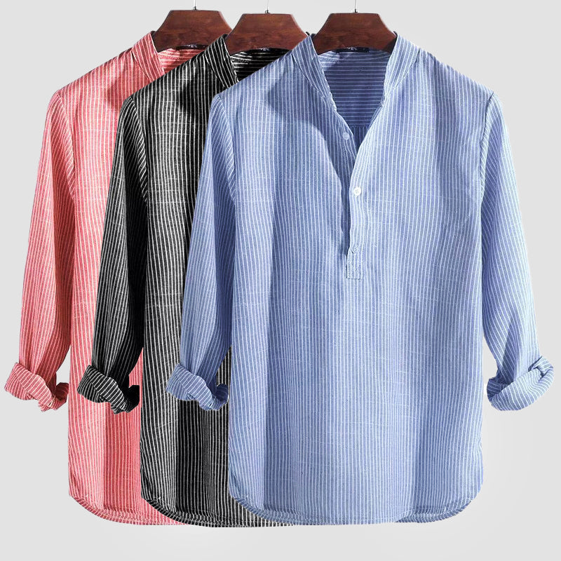 Chemise Henley Homme Coton Lin Coupe Régulière Été