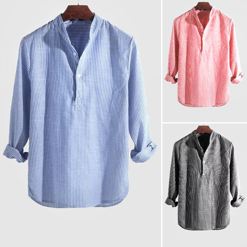 Chemise Henley Homme Coton Lin Coupe Régulière Été