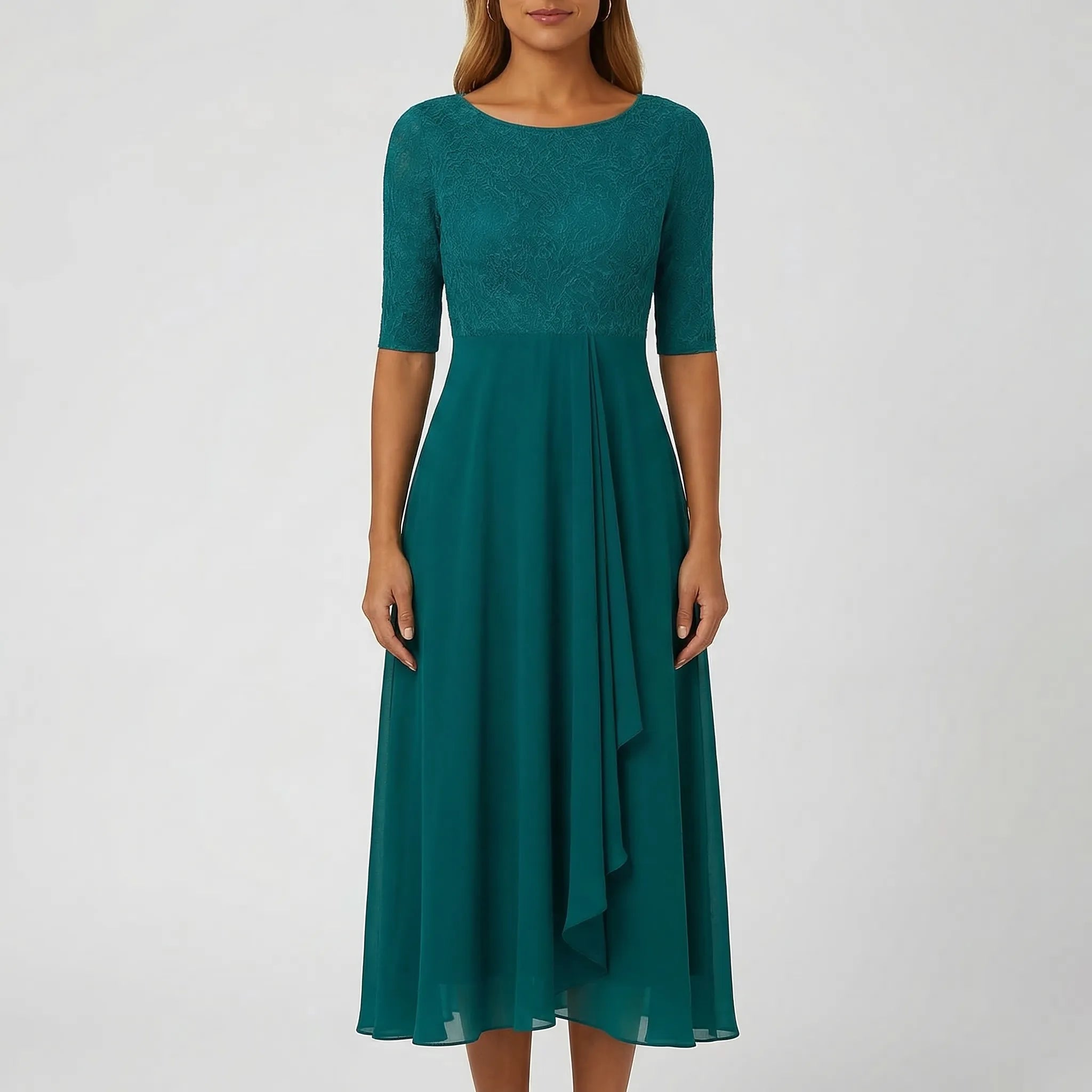 Robe de cocktail pour femme - coupe trapèze et buste en dentelle | soirée